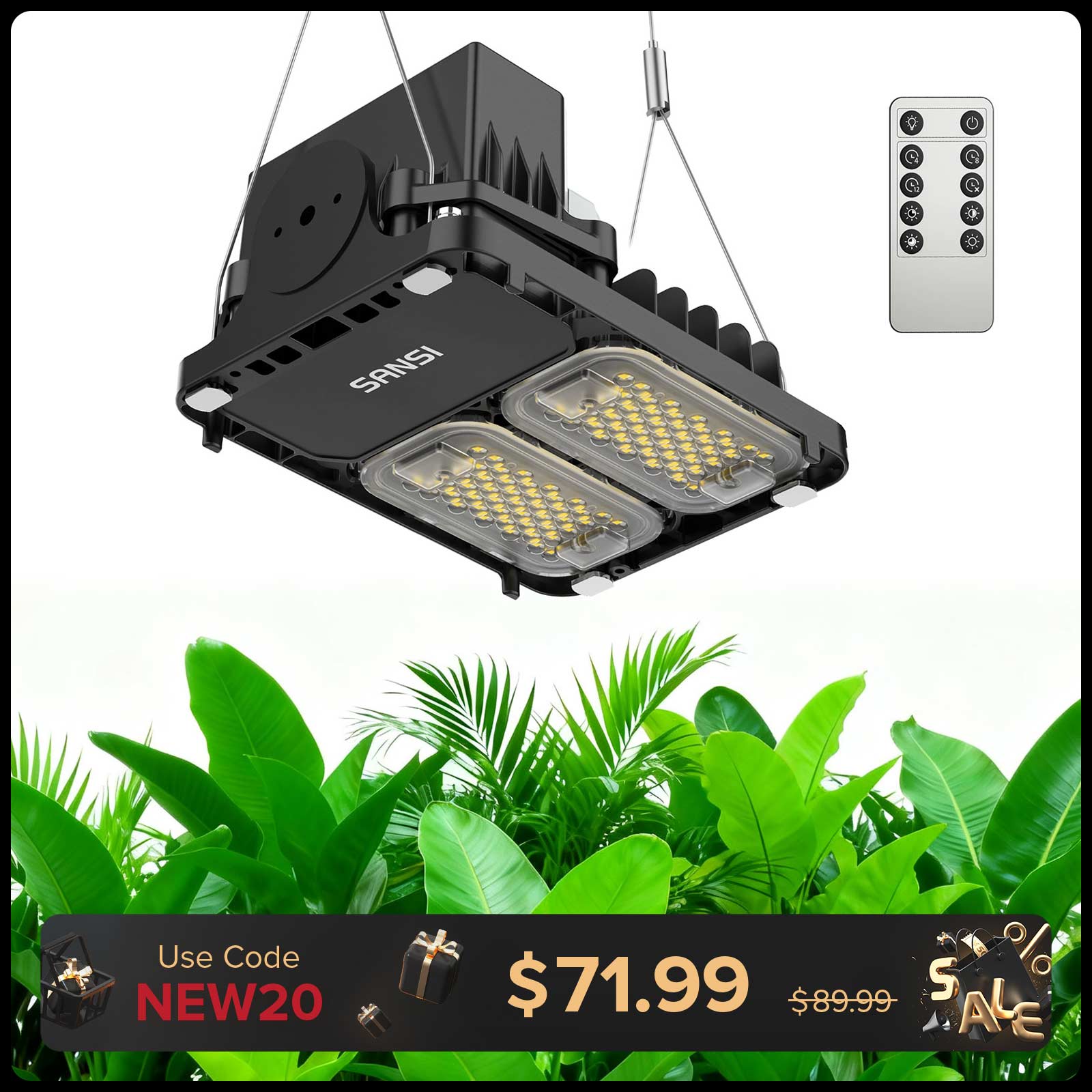 SANSI 70W Panel LED Grow Light | Remote Control