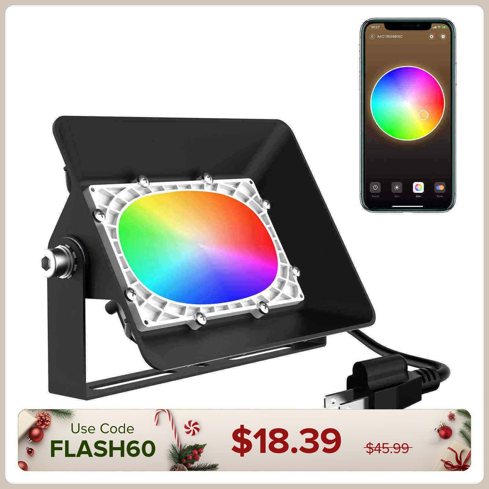 50W Smart RGB LED Flood Light (Bluetooth Controlled) (US ONLY)