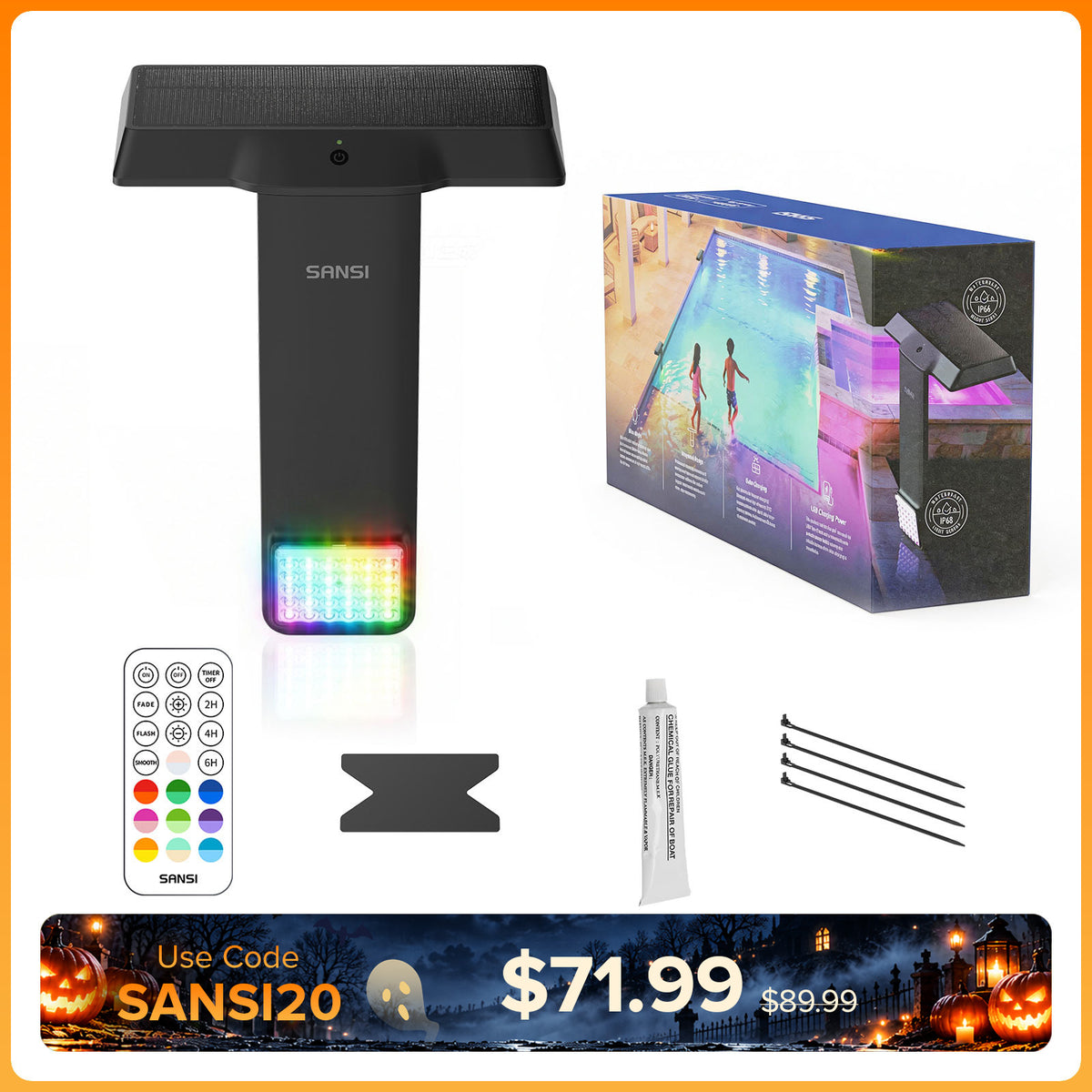 SANSI Solar RGB LED Pool Light with Remote Control