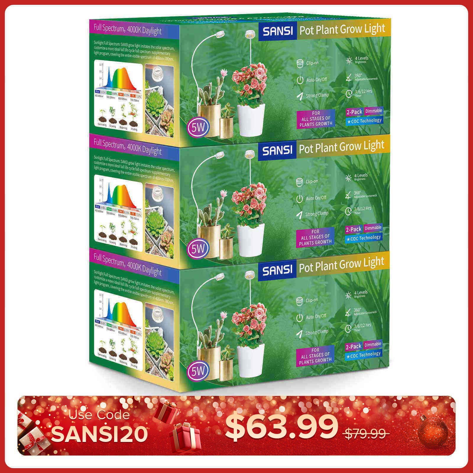 (Geschenkverpackung) 5-W-Topfclip-LED-Wachstumslicht (NUR USA)