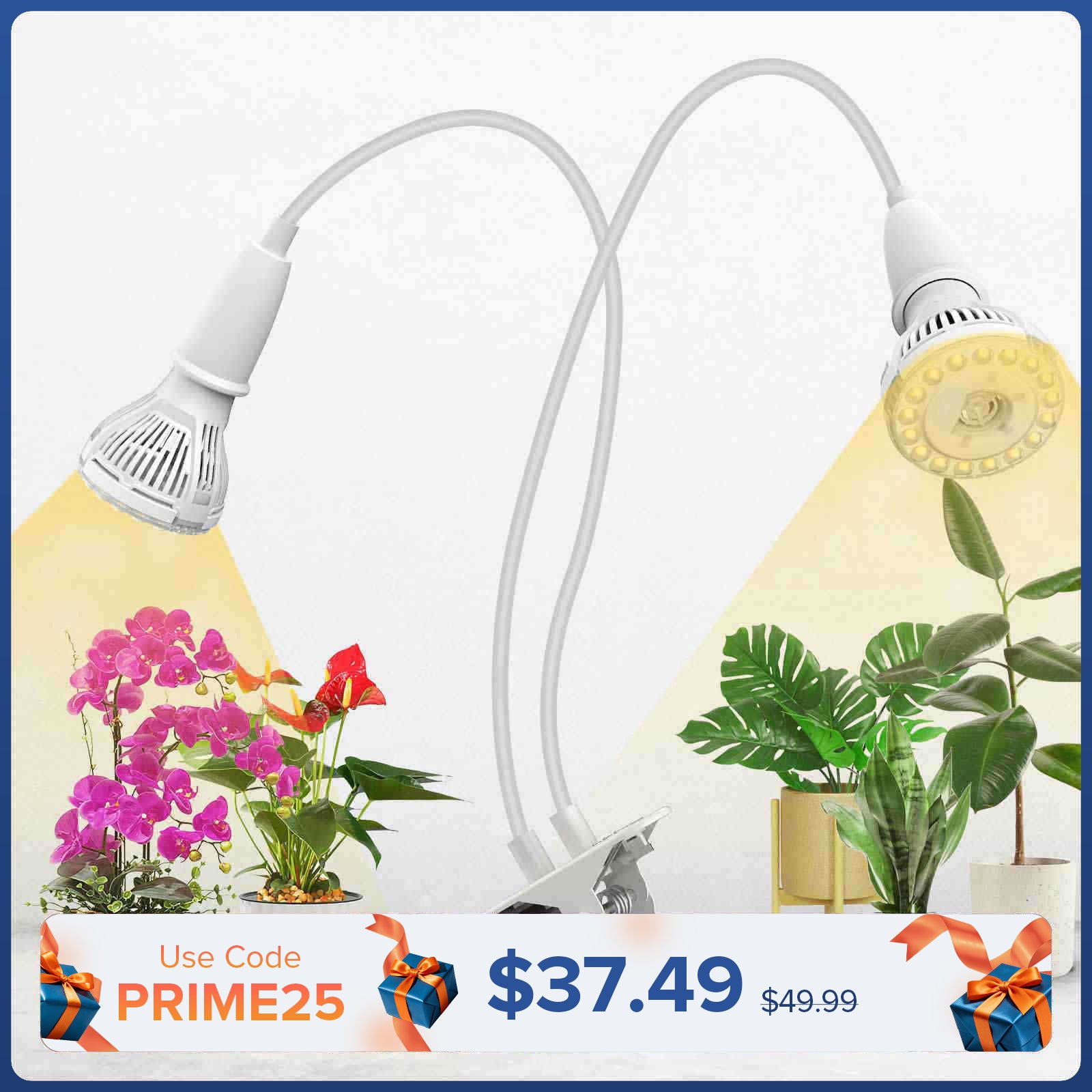 20W Adjustable 2-Head Clip-on LED Grow Light