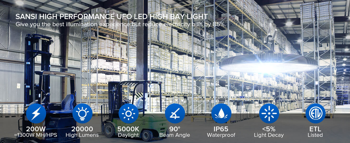 SANSI High Performance UFO LED High Bay Light,Give you the best illumination experience but reduce electricity bills by 85%.