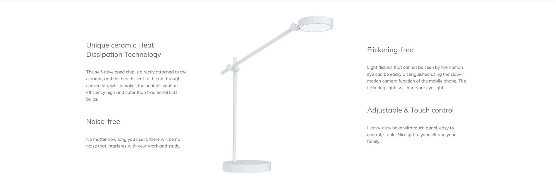 10W desk lamp has unique ceramic heat dissipation technology, noise free, flicker free, can be controlled by touch