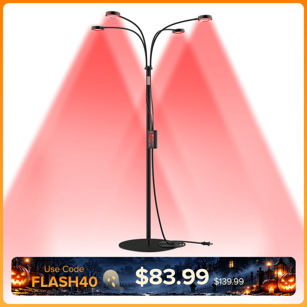 SANSI 50W 4-Head Red Therapy Light for Body Face with Adjustable Stand (US ONLY)