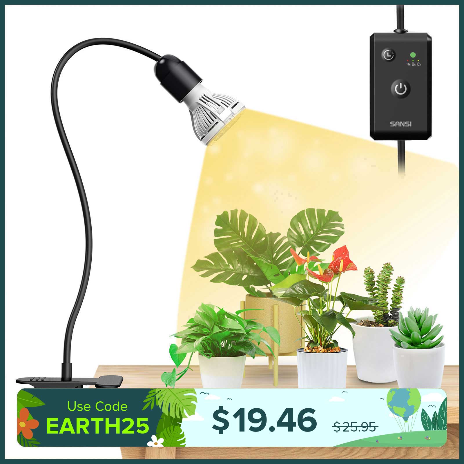 10W Adjustable 1-Head Clip-on LED Grow Light with Timer/ No Timer (US/CA ONLY)