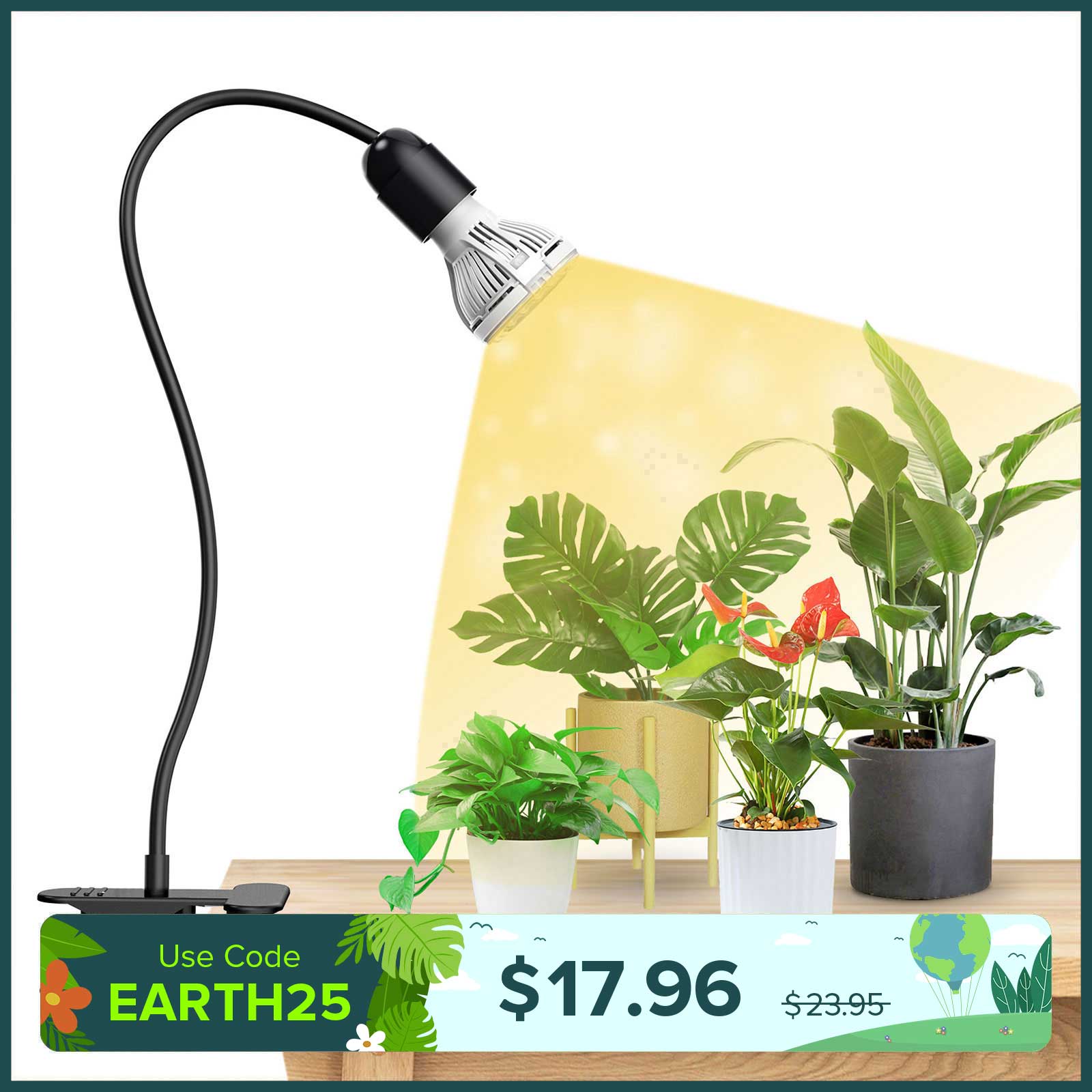 10W Adjustable 1-Head Clip-on LED Grow Light with Timer/ No Timer (US/CA ONLY)