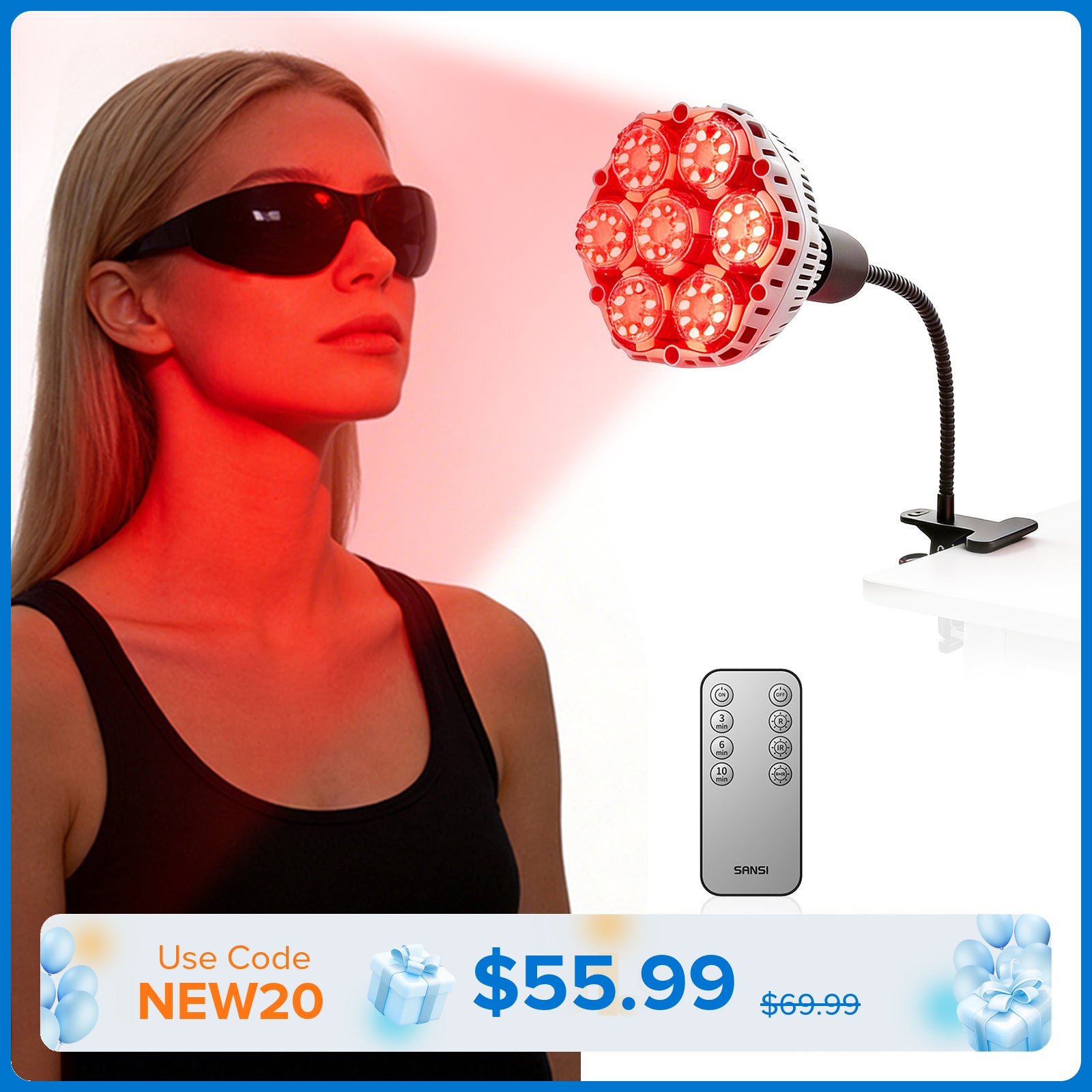 red light therapy without goggles SANSI 32W Red Light Therapy for Body Face with Clip – SANSI Lighting