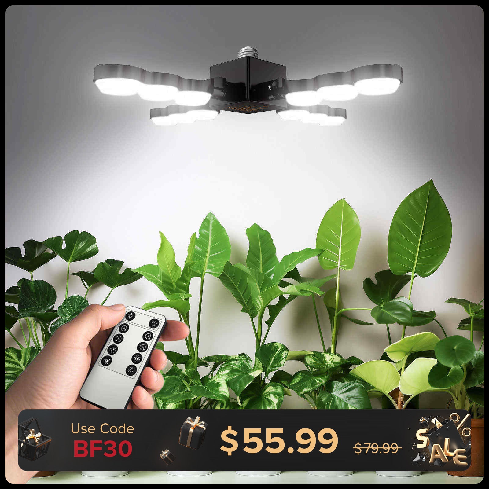 SANSI 80W Folding Wings LED Grow Light with Remote Control