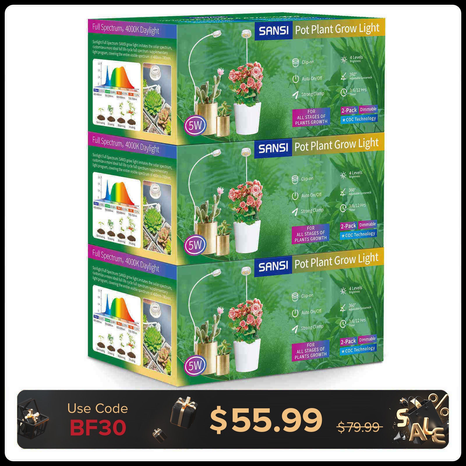 (Geschenkverpackung) 5-W-Topfclip-LED-Wachstumslicht (NUR USA)