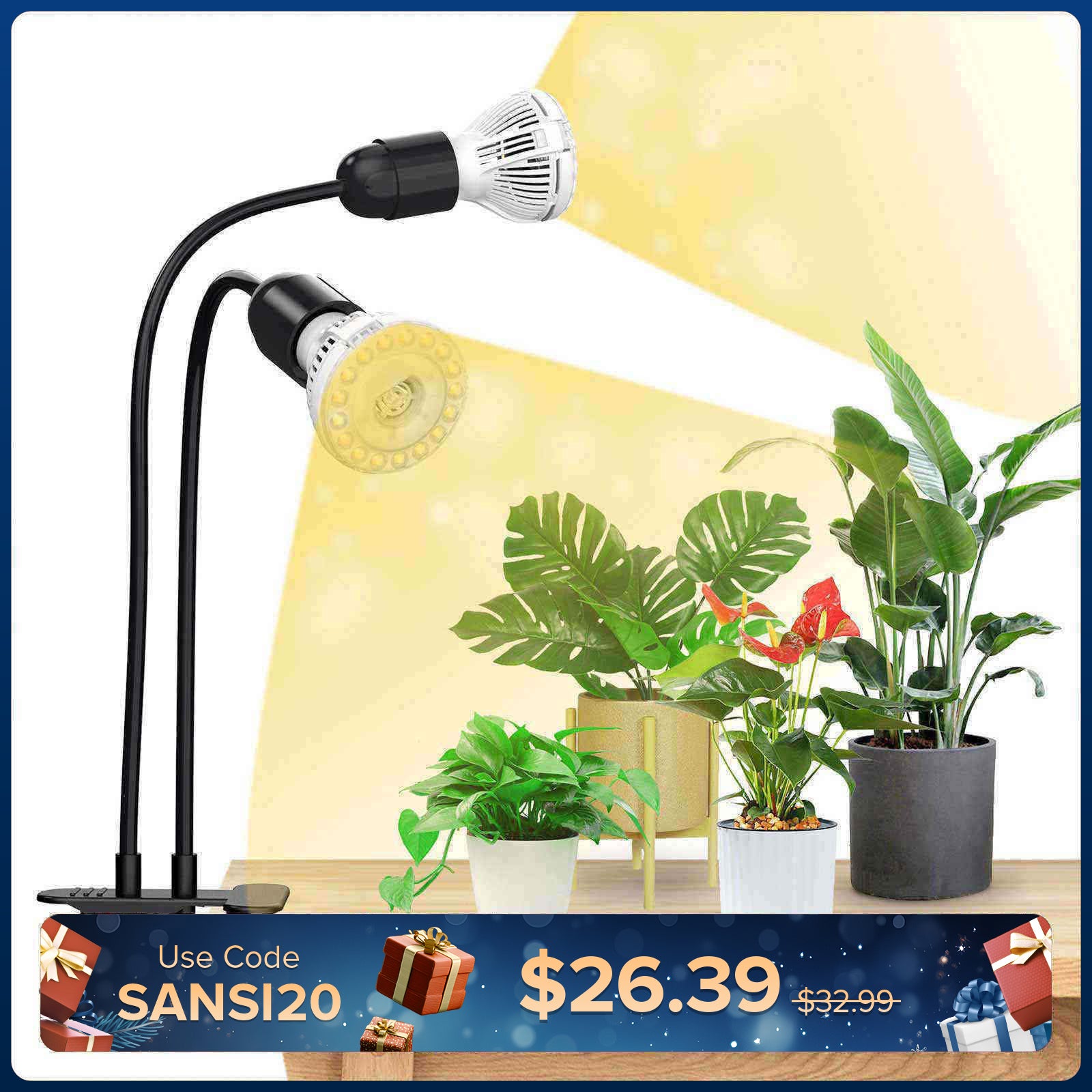 20 W verstellbares 2-Kopf-Clip-on-LED-Wachstumslicht