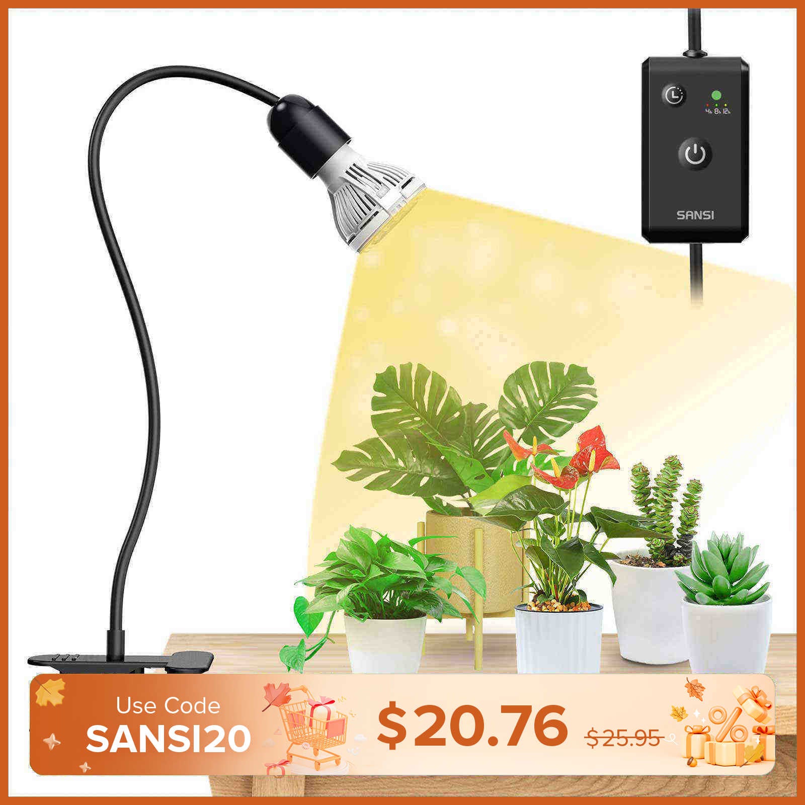 10W Adjustable 1-Head Clip-on LED Grow Light with Timer/ No Timer (US/CA ONLY)