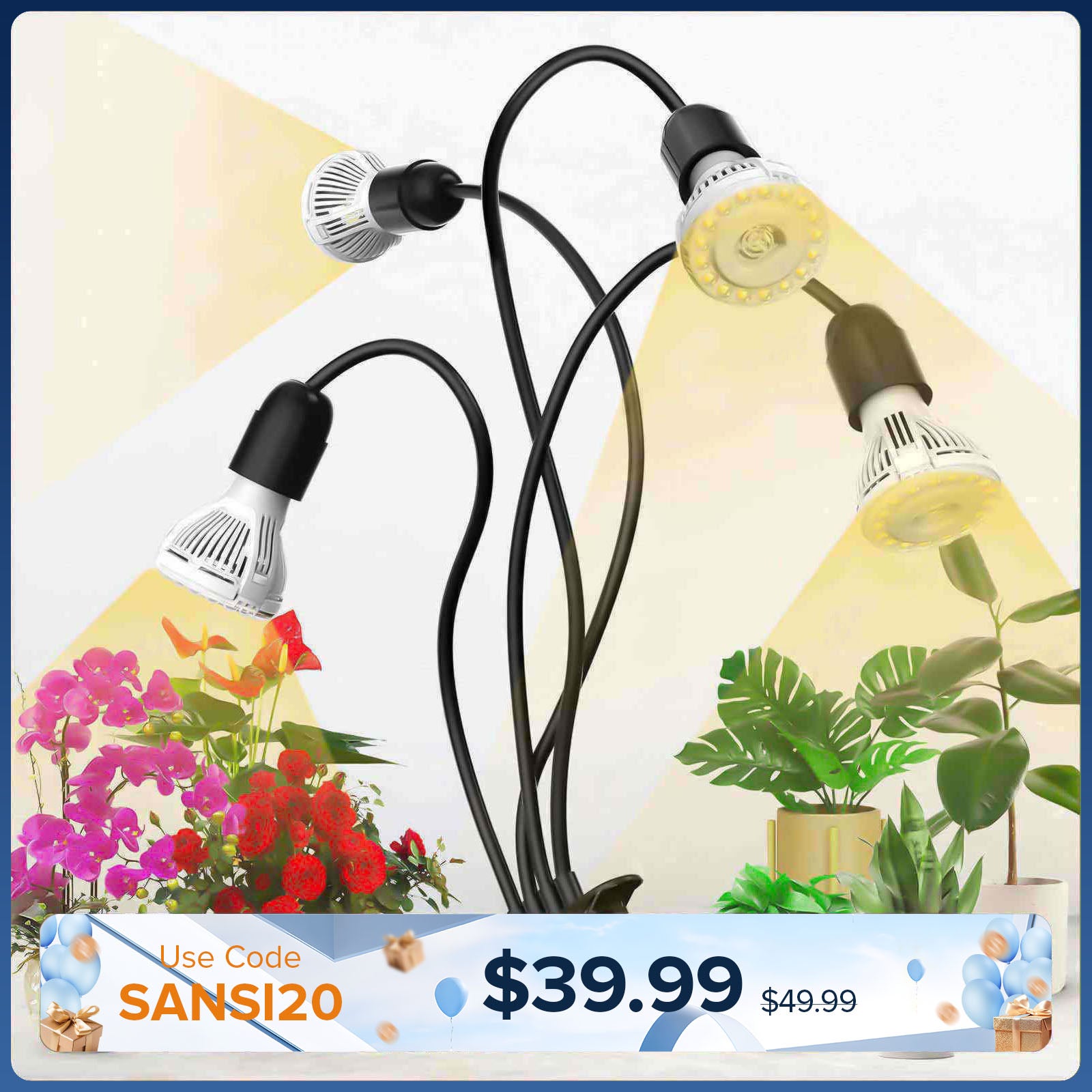 40 W verstellbares 4-Kopf-Clip-on-LED-Wachstumslicht (NUR USA/KANADA)