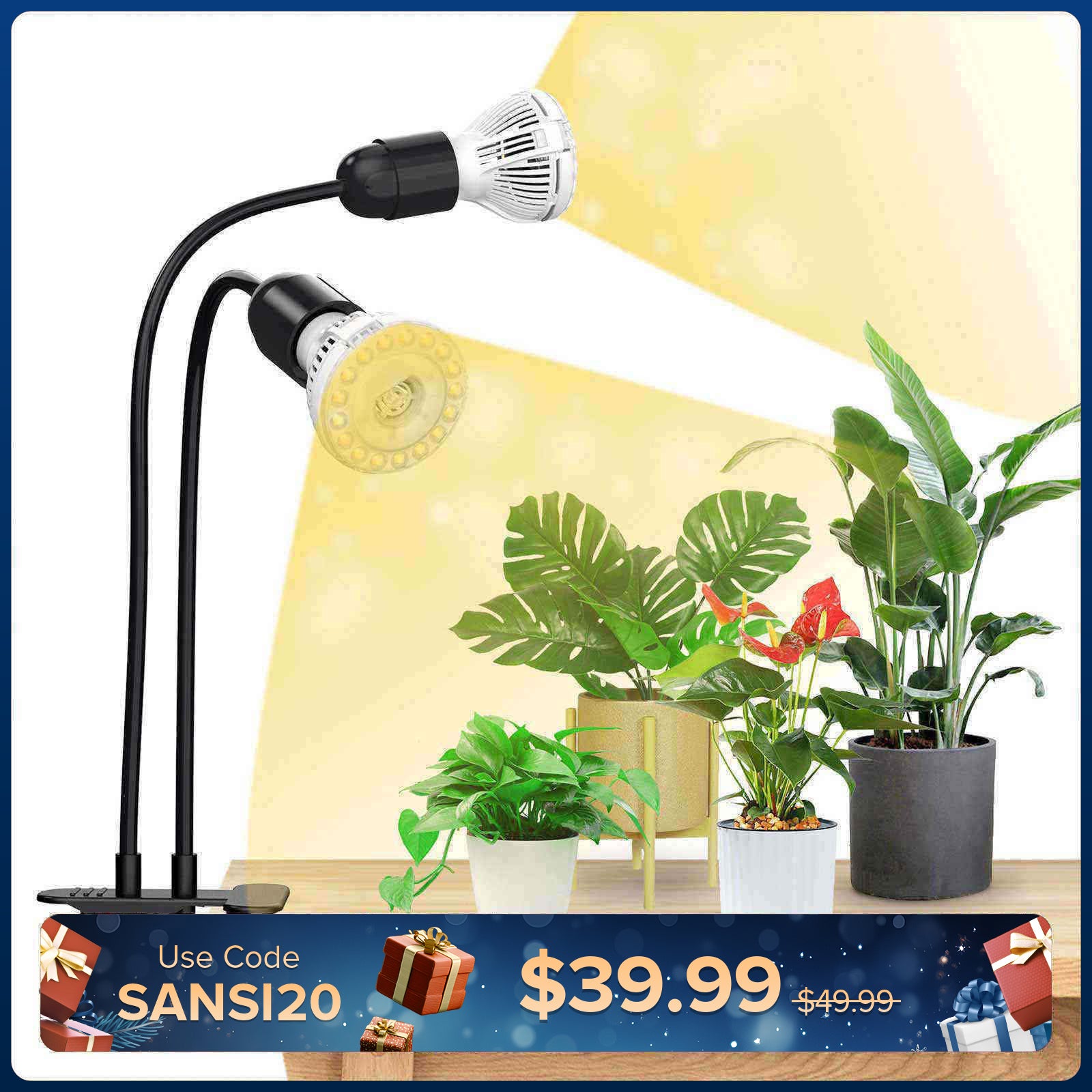 20 W verstellbares 2-Kopf-Clip-on-LED-Wachstumslicht