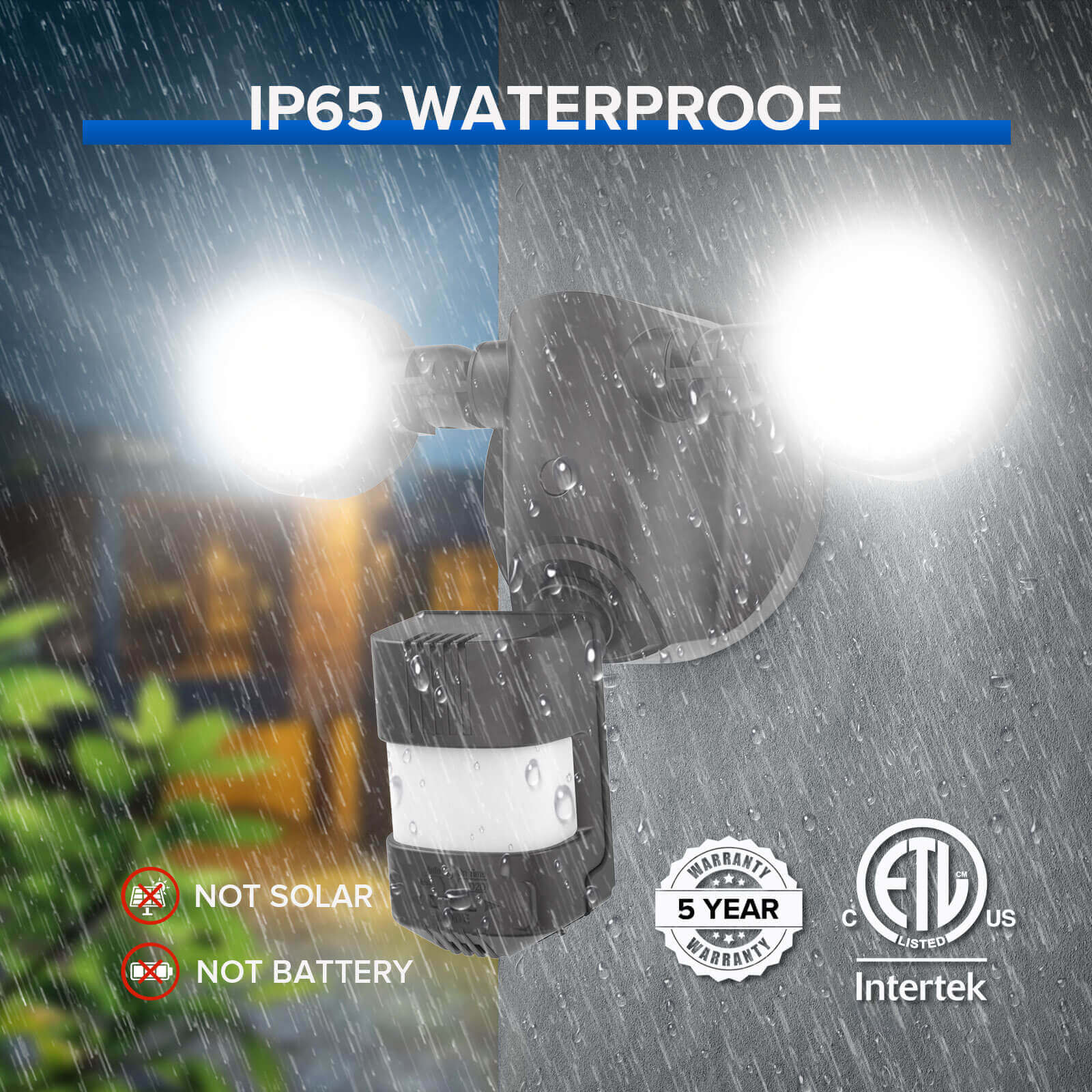 25W LED Security Light (Dusk to Dawn & Motion Sensor), IP65 waterproof, not solar, not battery, 5-year warranty, ELT certificate