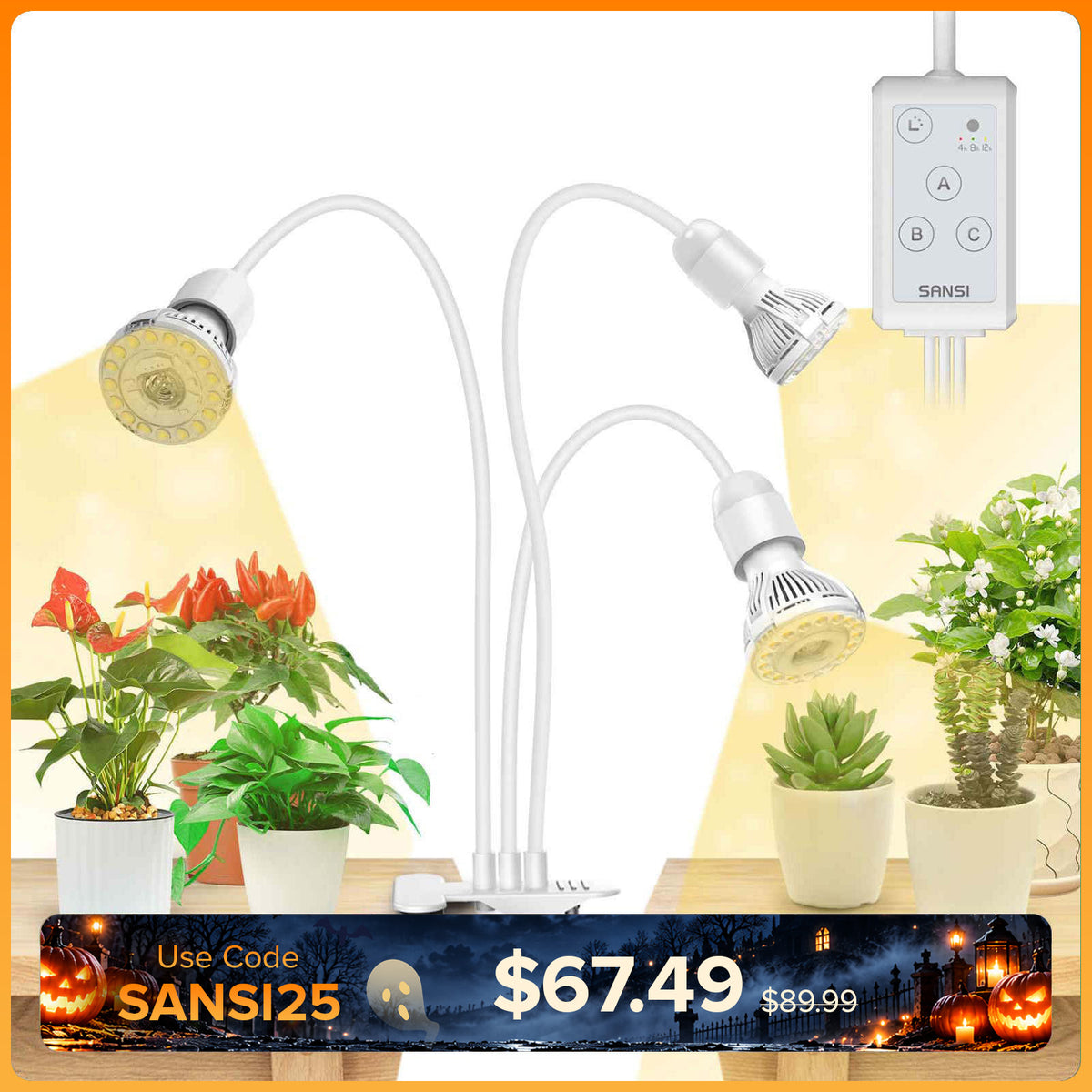 30 W verstellbare 3-Kopf-Clip-on-LED-Wachstumslampe mit Timer/ohne Timer
