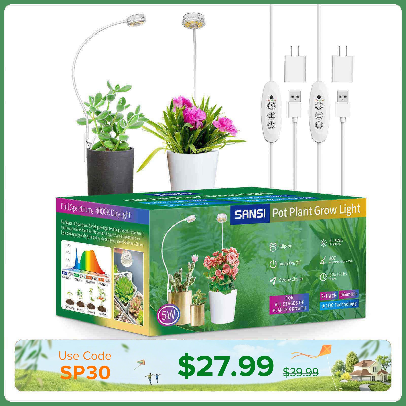 (Gift Packing) 5W Pot Clip LED Grow Light (US/CA ONLY)