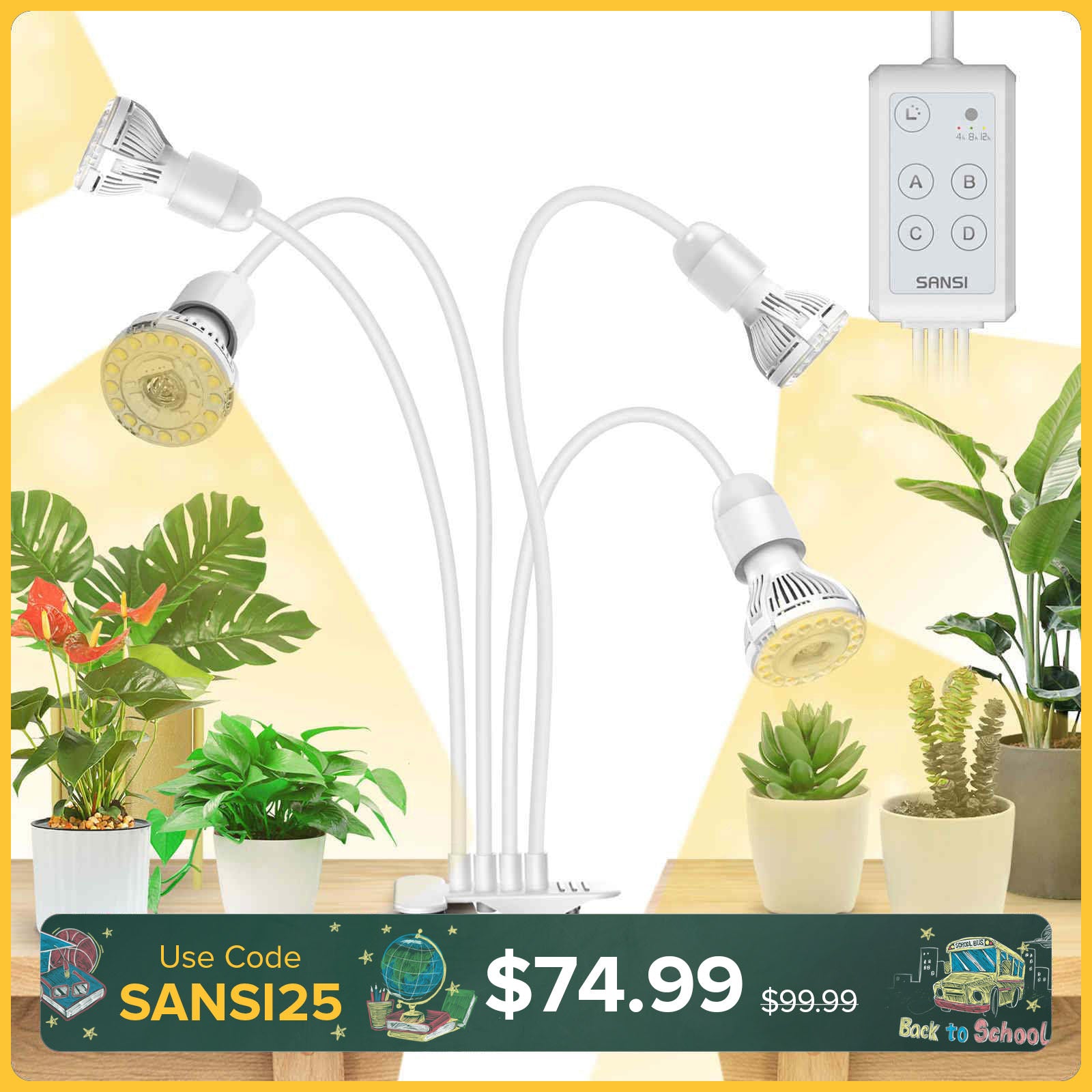 30 W verstellbare 3-Kopf-Clip-on-LED-Wachstumslampe mit Timer/ohne Timer