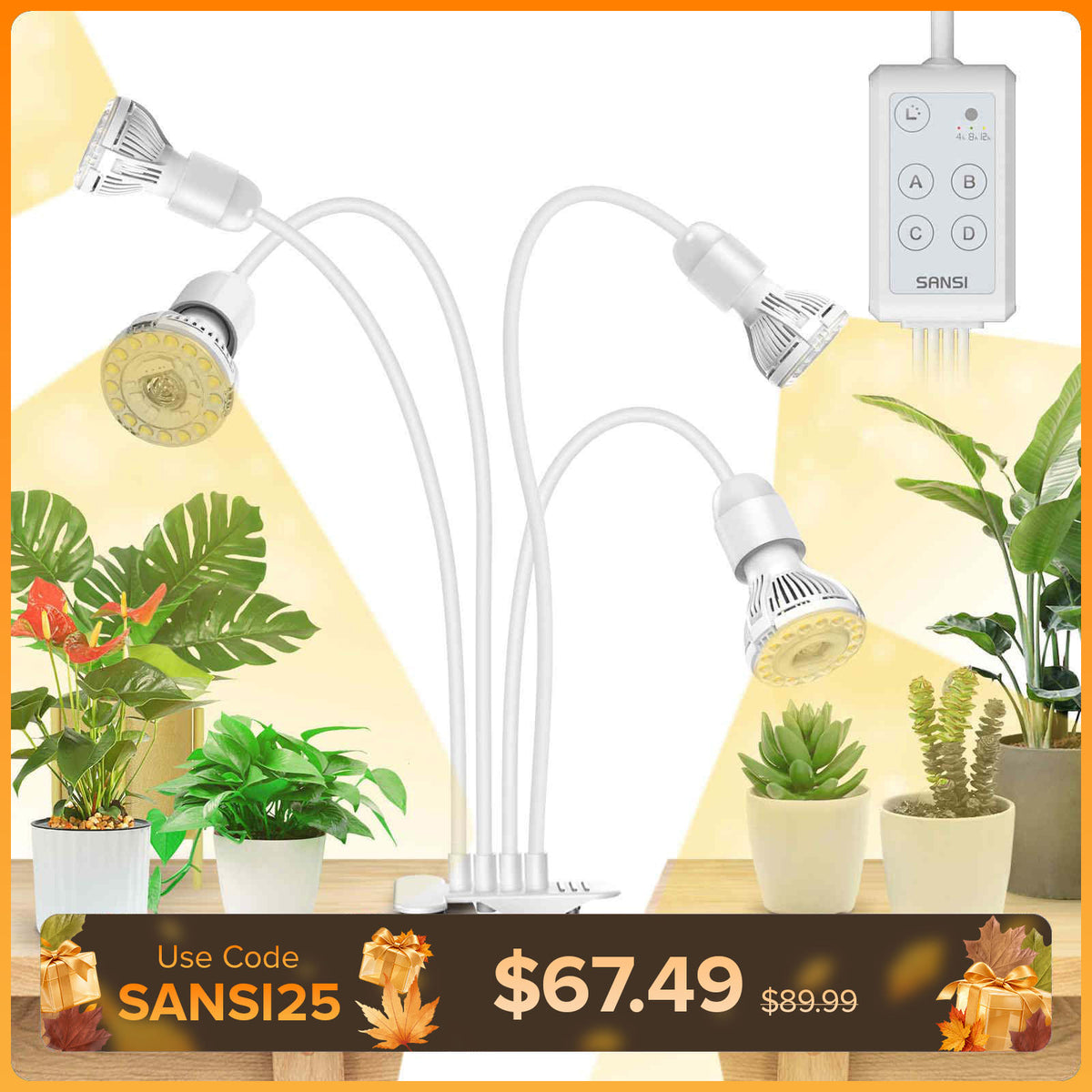30 W verstellbare 3-Kopf-Clip-on-LED-Wachstumslampe mit Timer/ohne Timer