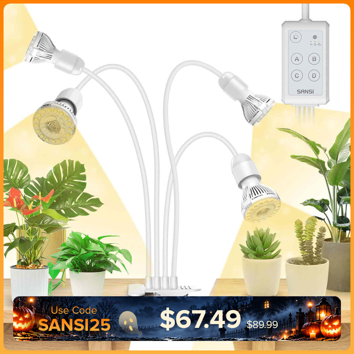30 W verstellbare 3-Kopf-Clip-on-LED-Wachstumslampe mit Timer/ohne Timer