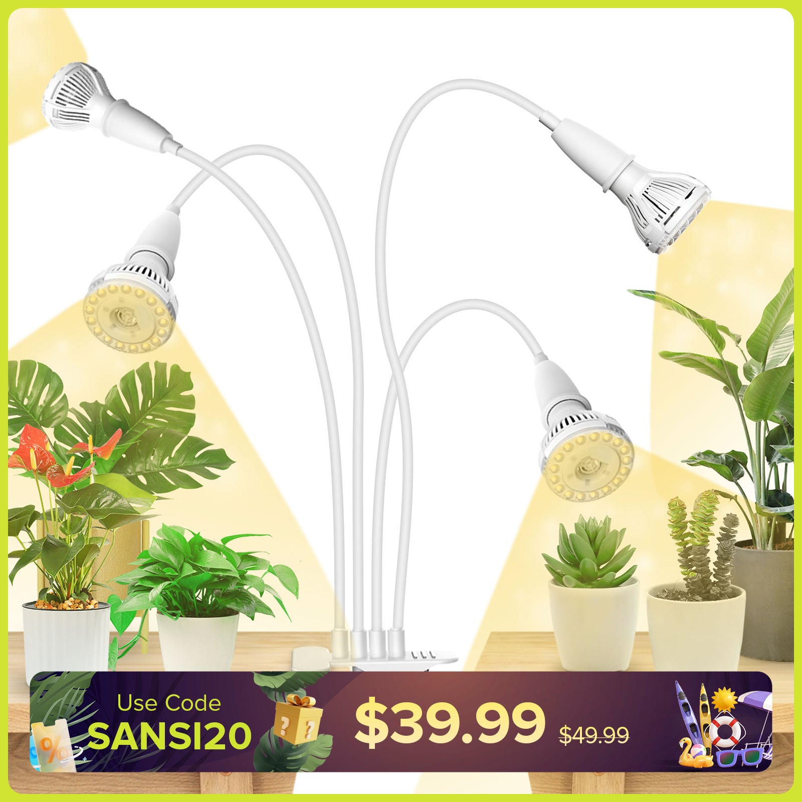 40W Adjustable 4-Head Clip-on LED Grow Light (US/CA ONLY)