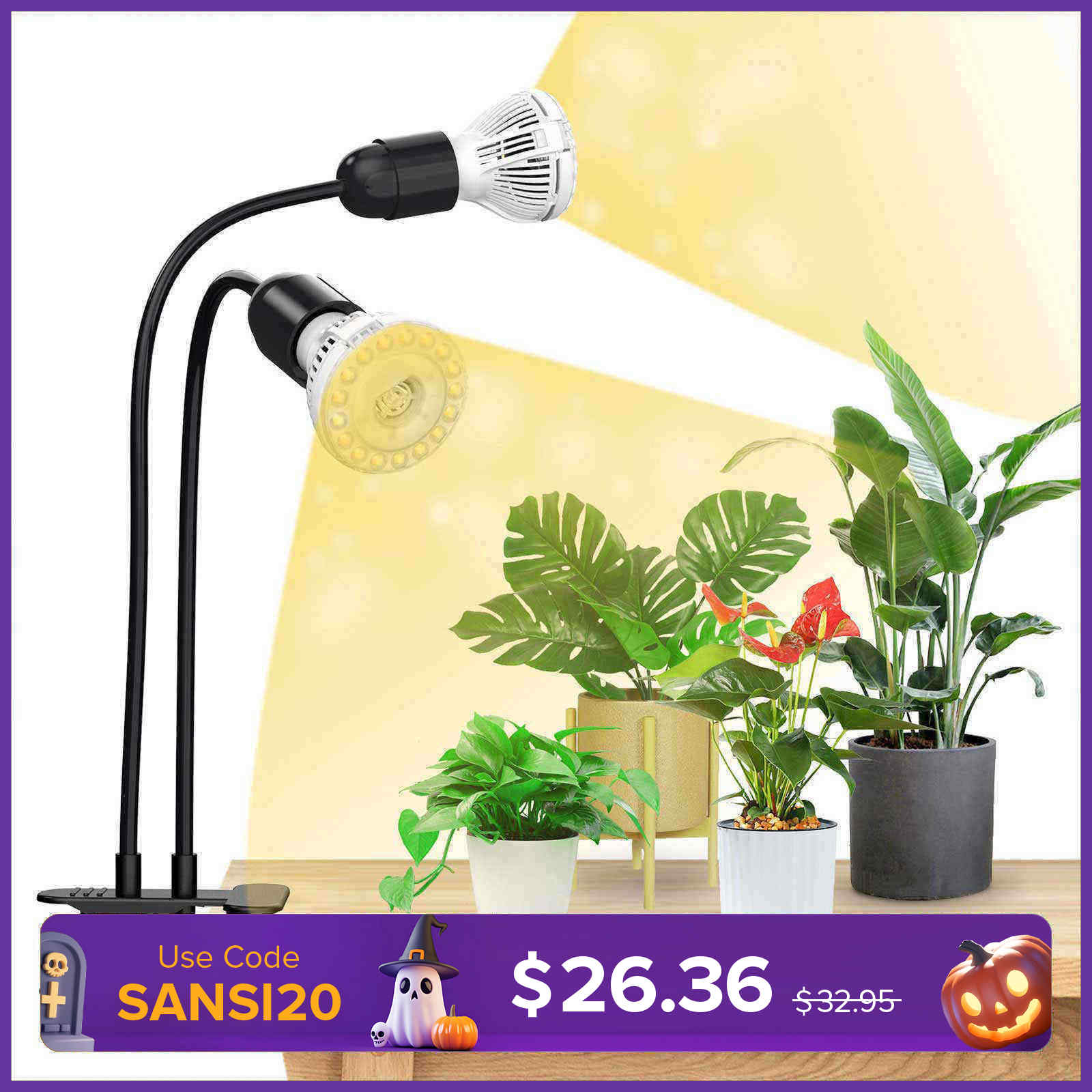 20W verstellbare 2-Kopf-Clip-on-LED-Wachstumslampe mit Timer/ohne Timer