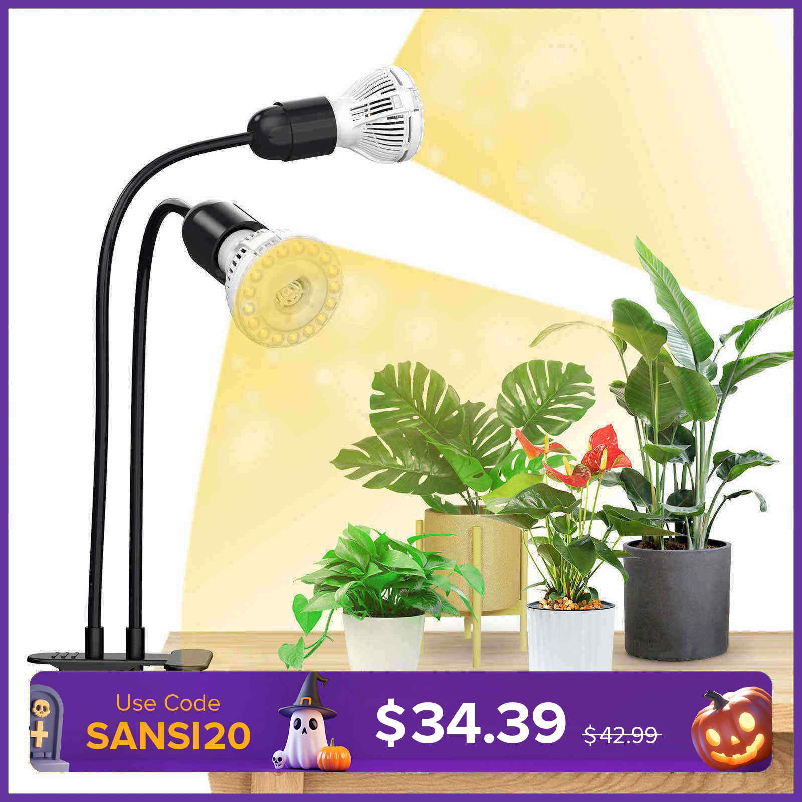 20W verstellbare 2-Kopf-Clip-on-LED-Wachstumslampe mit Timer/ohne Timer