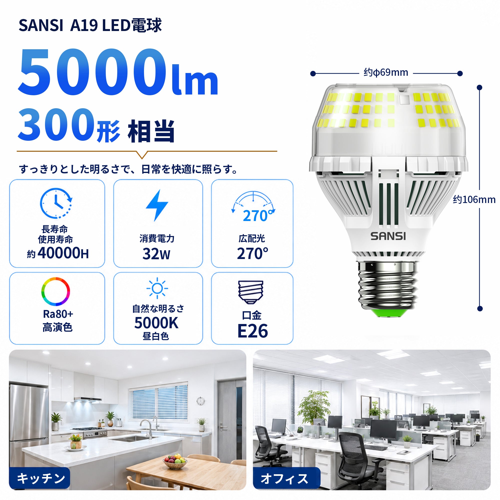 SANSI A19 32W 3000K/5000K LED Light Bulb (JP ONLY)