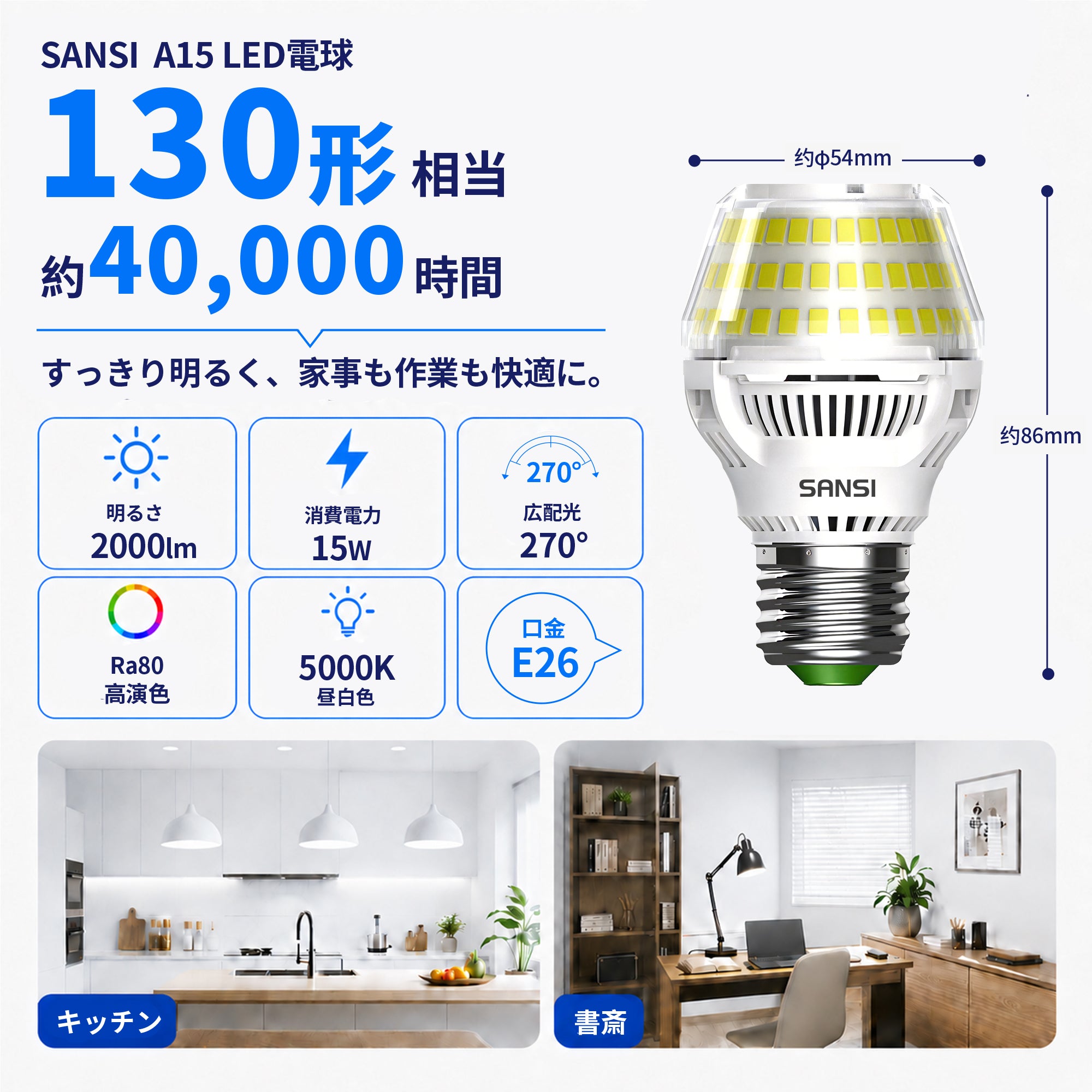 SANSI A15 15W 3000K/5000K LED Light Bulb (JP ONLY)