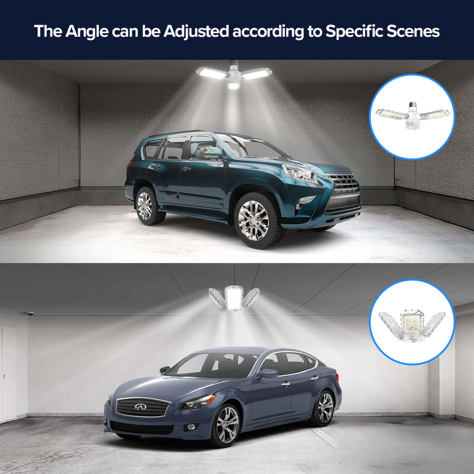 30W 3 Adjustable Panels Garage Light, the panel's angle can be adjusted according to specific scenes