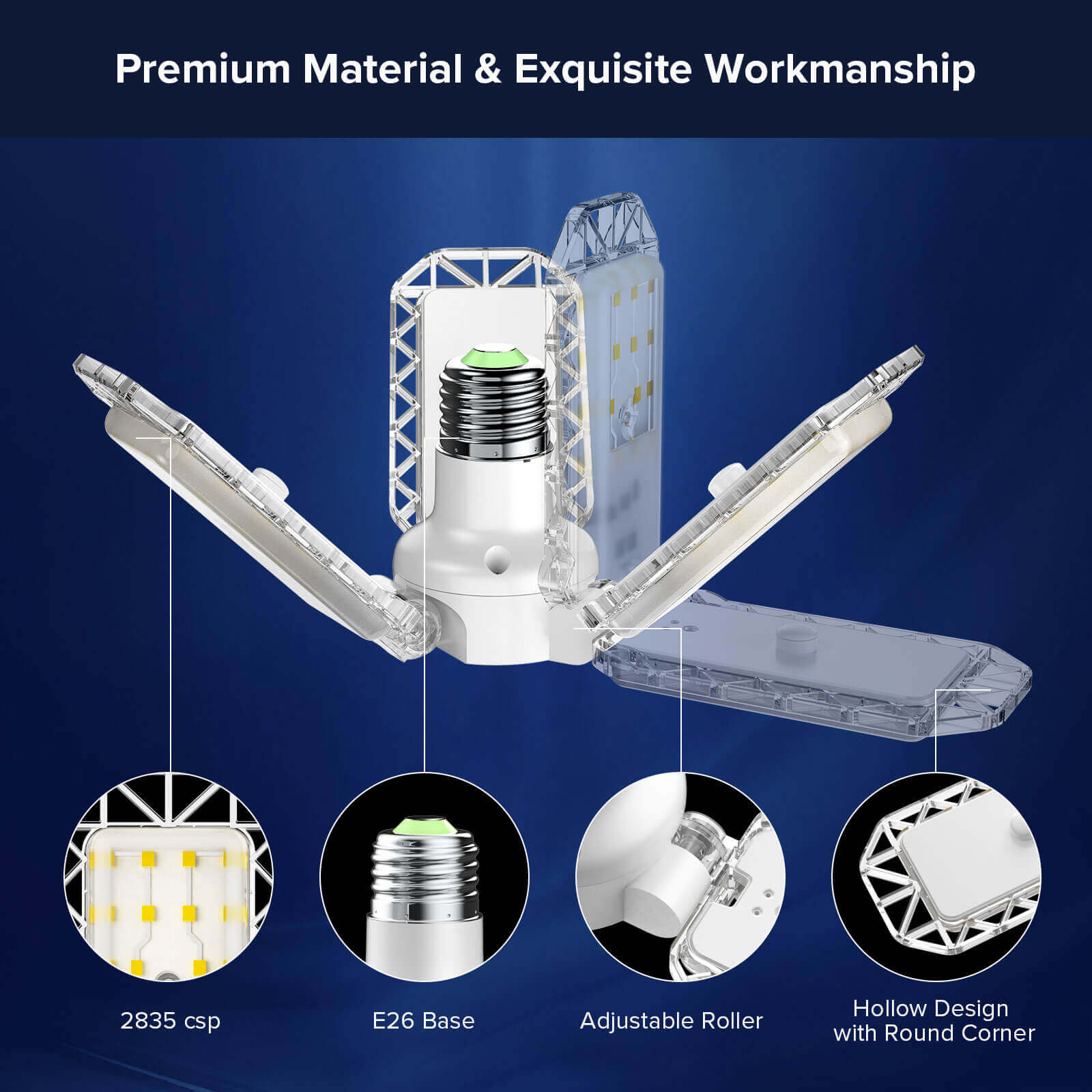 30W 3 Adjustable Panels Garage Light, premium material& exquisite workmanship. 2835 csp, E26 base. adjustable roller, hollow design with round corner