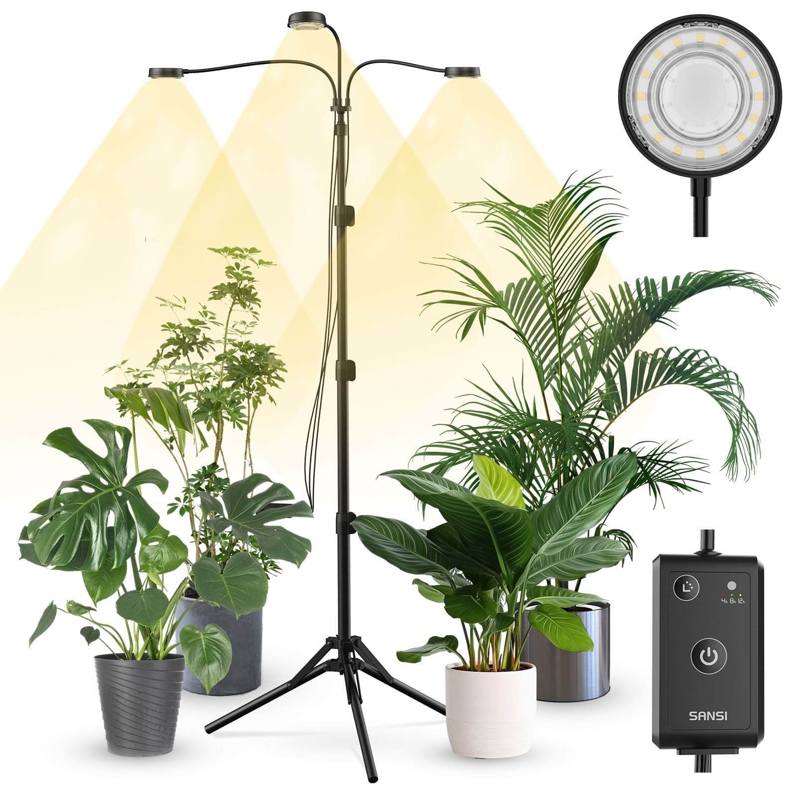 30W 3-Head Adjustable Tripod Stand Grow Light with Remote Control (US ONLY)