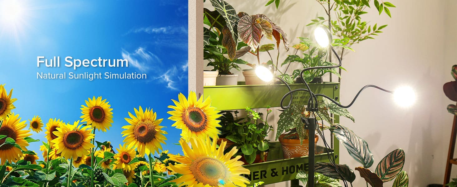 30W 3-Head Adjustable Tripod Stand Grow Light with Remote Control,full spectrum, natural sunlight simulation.