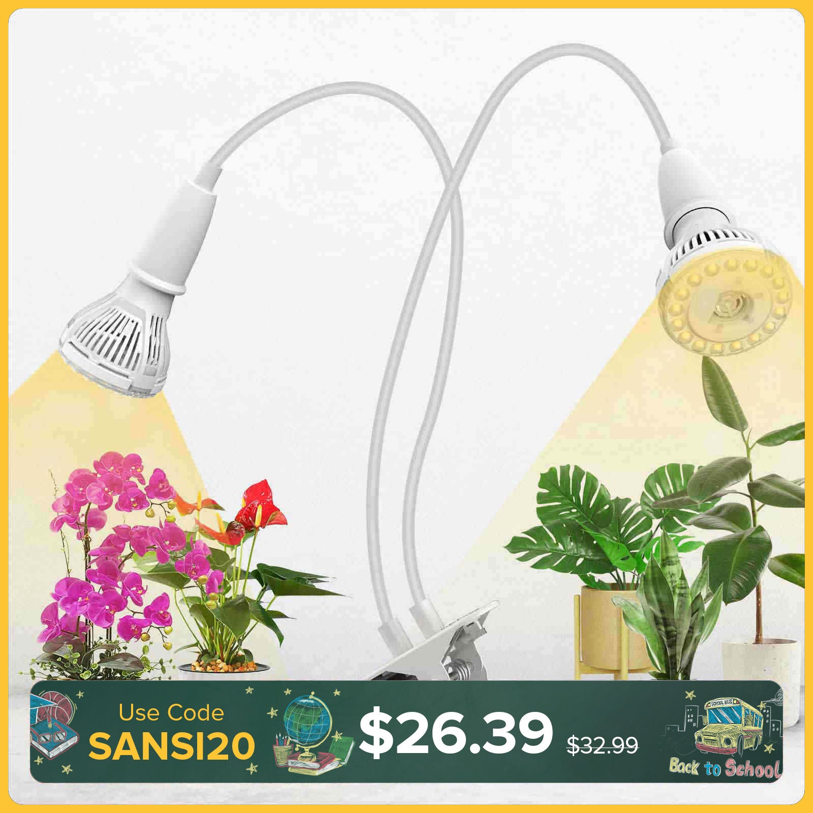 20W Adjustable 2-Head Clip-on LED Grow Light