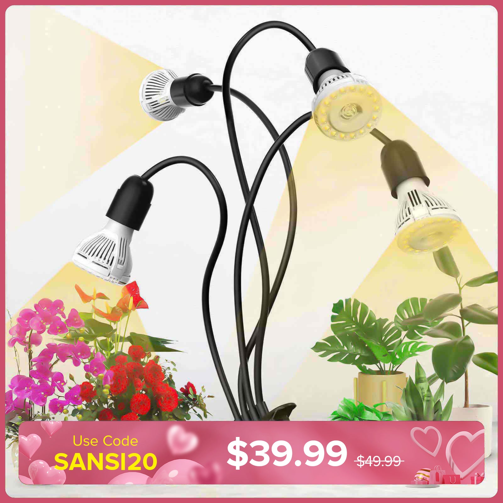 Lampada LED da coltivazione con clip regolabile a 4 teste da 40 W (SOLO USA/CA)