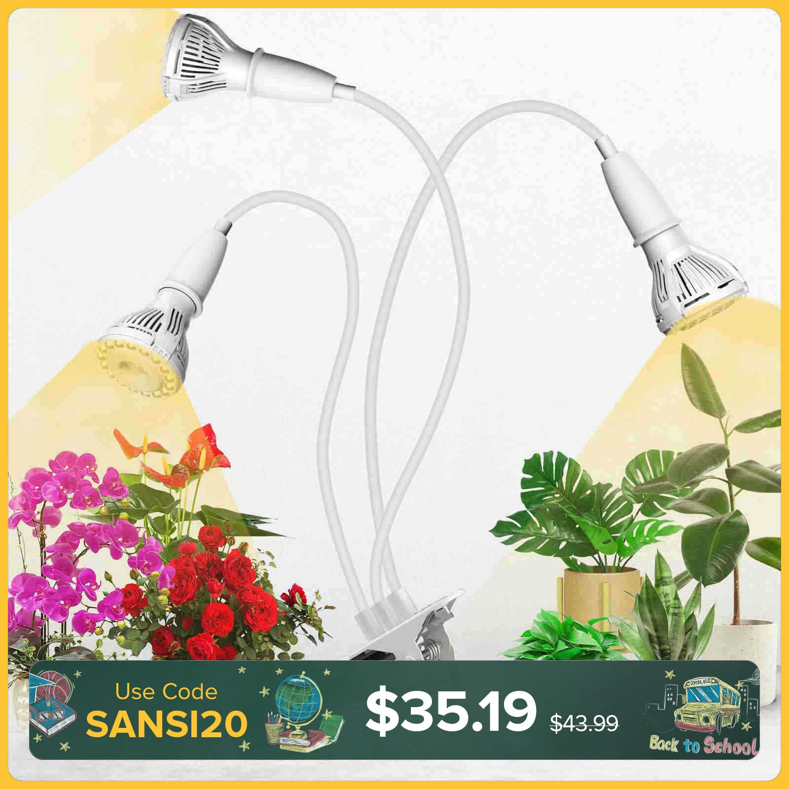 30W Adjustable 3-Head Clip-on LED Grow Light (US/CA ONLY)