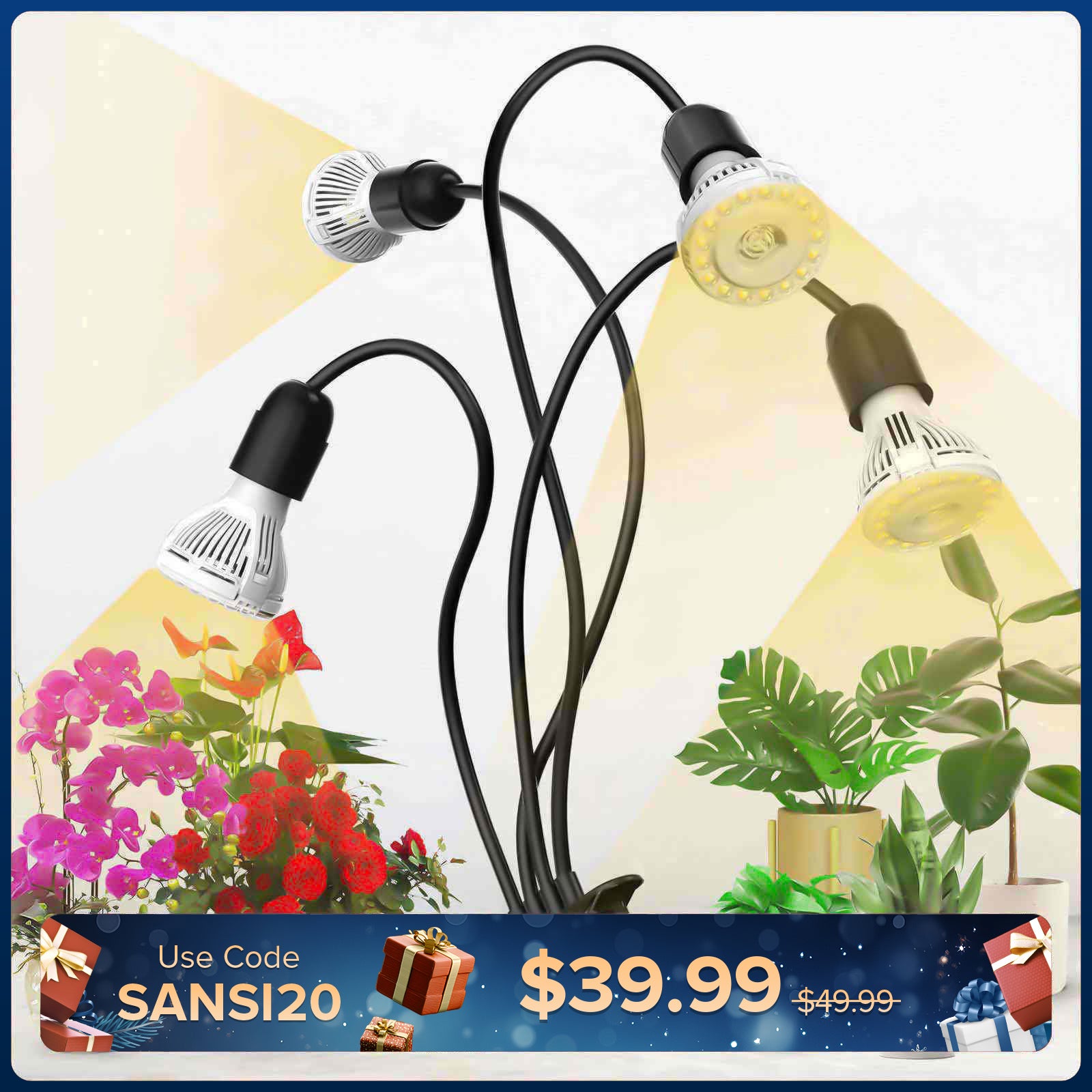 40 W verstellbares 4-Kopf-Clip-on-LED-Wachstumslicht (NUR USA/KANADA)