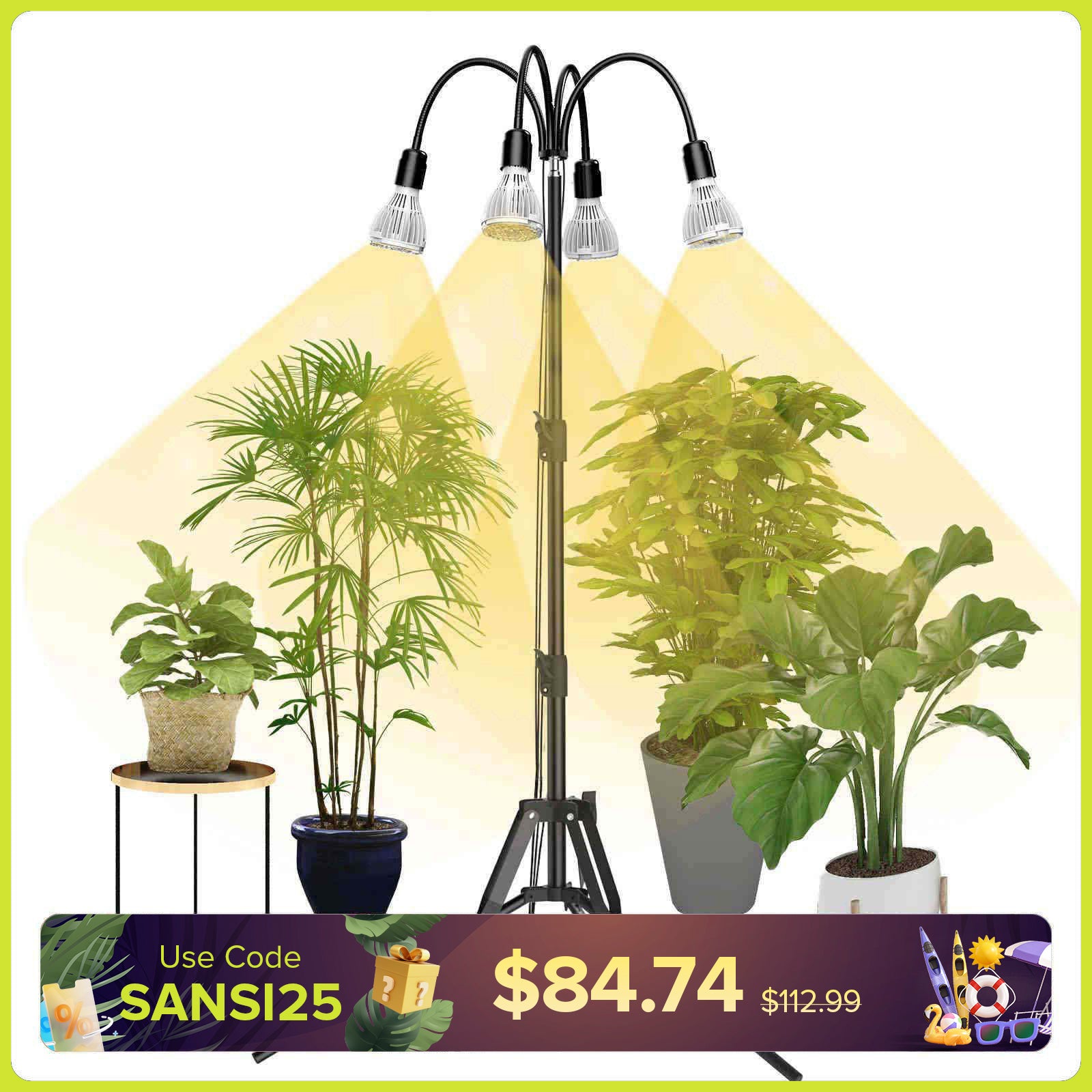 Lampada da coltivazione multitesta SANSI da 128 W con treppiede regolabile (SOLO USA/CA)