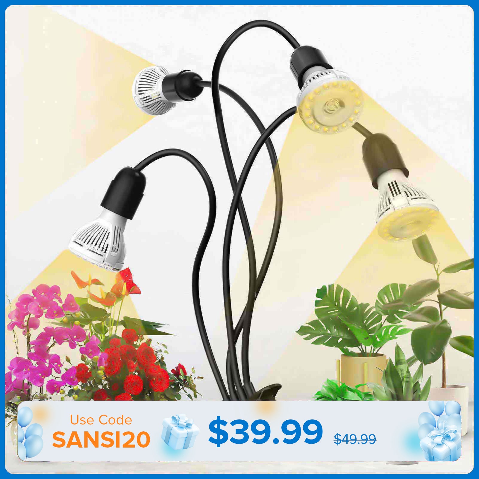 40 W verstellbares 4-Kopf-Clip-on-LED-Wachstumslicht (NUR USA/KANADA)