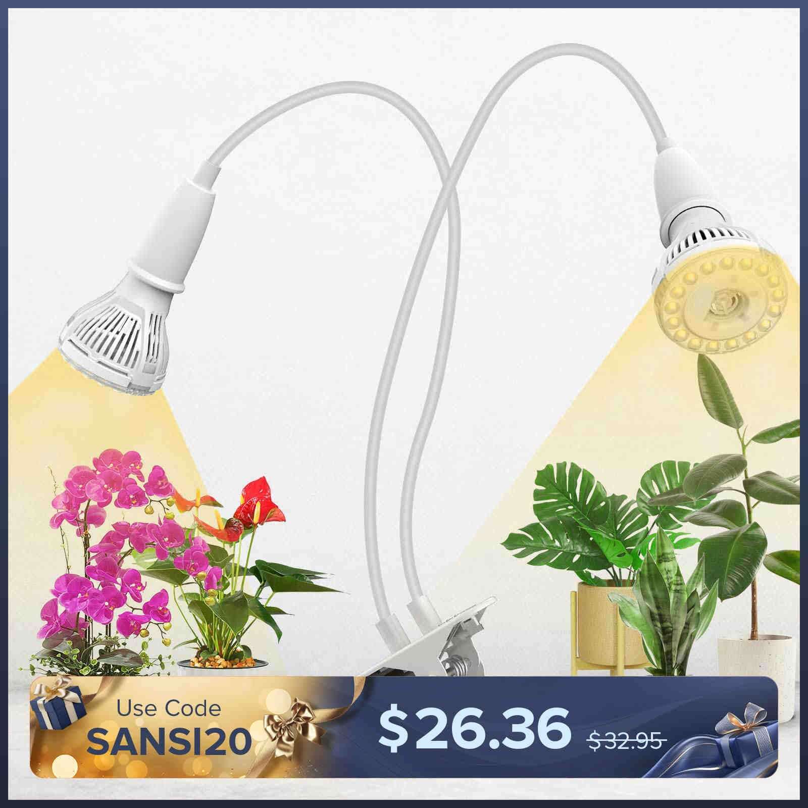 20W Adjustable 2-Head Clip-on LED Grow Light