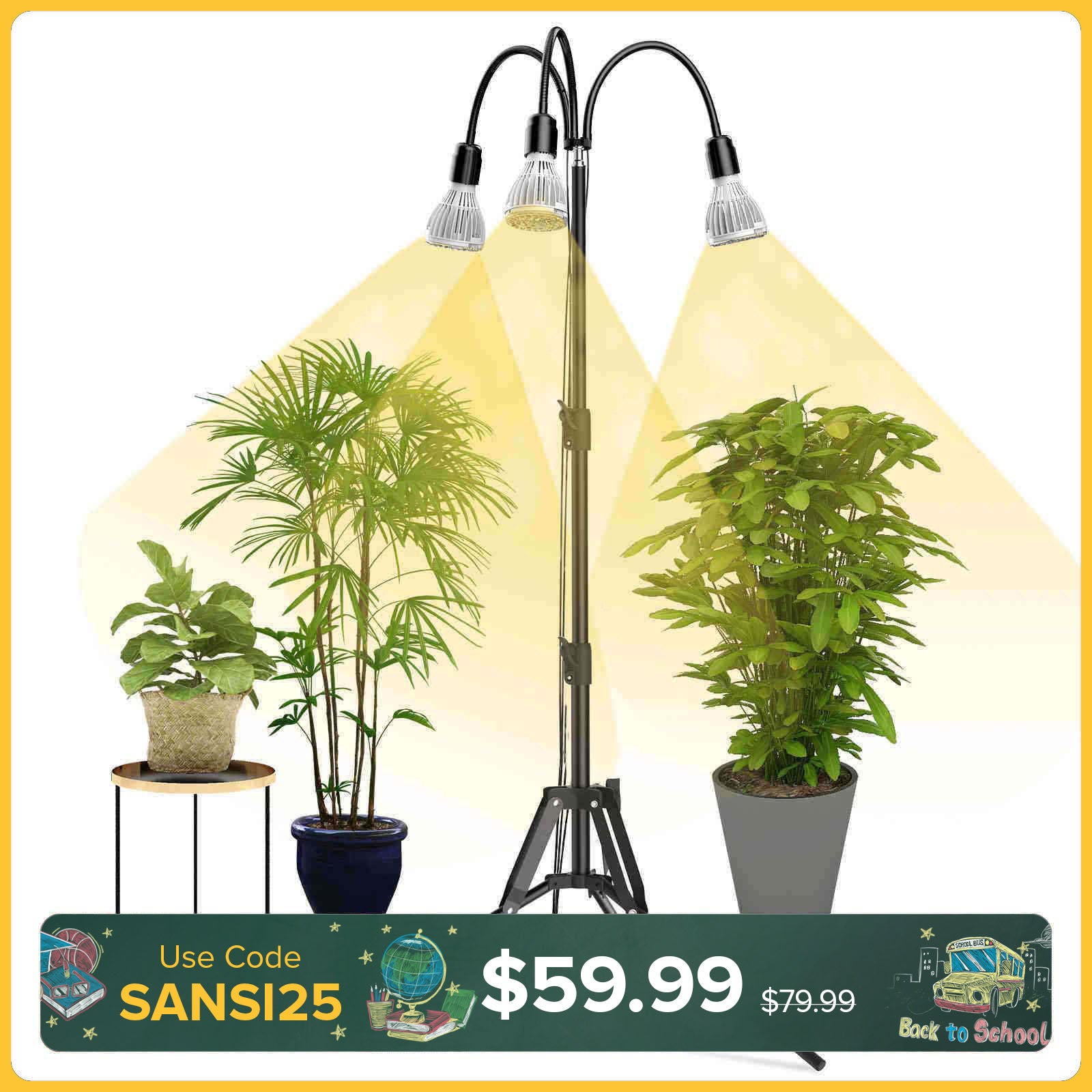 SANSI Upgraded 90W Multi-head Grow Light with Adjustable Tripod Stand