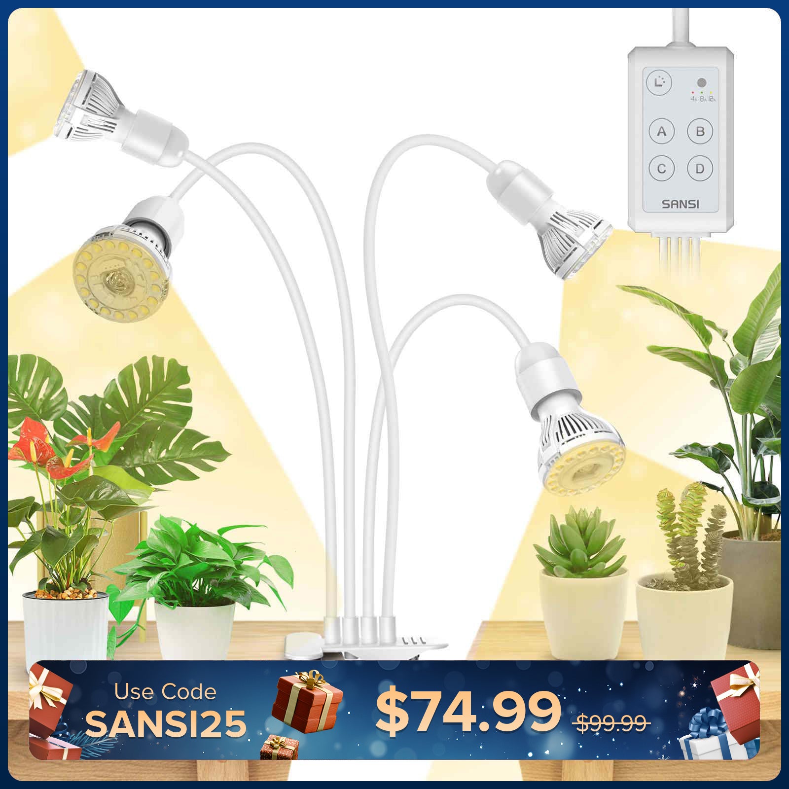 30 W verstellbare 3-Kopf-Clip-on-LED-Wachstumslampe mit Timer/ohne Timer