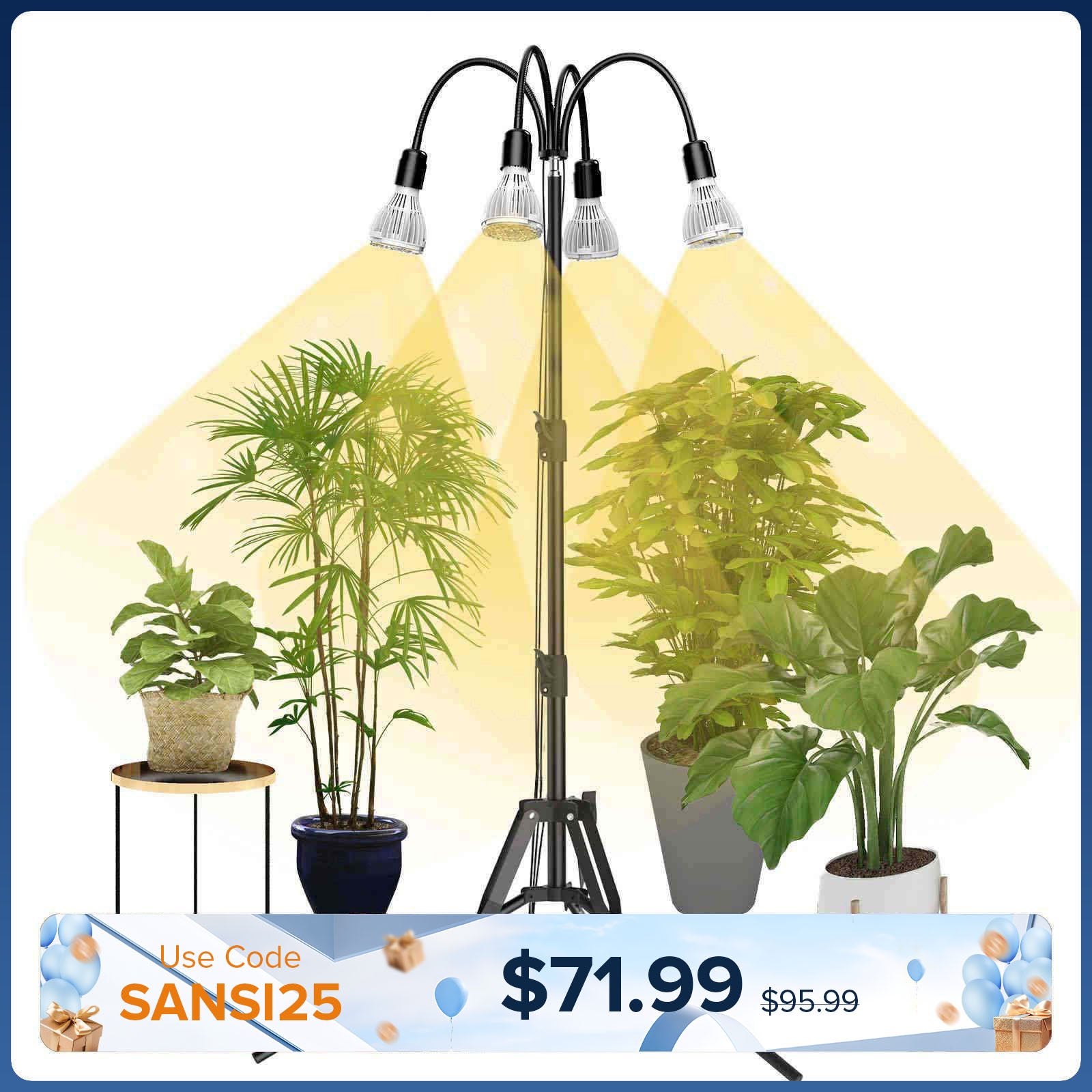 SANSI Lampe de culture multi-têtes améliorée 120W avec trépied réglable
