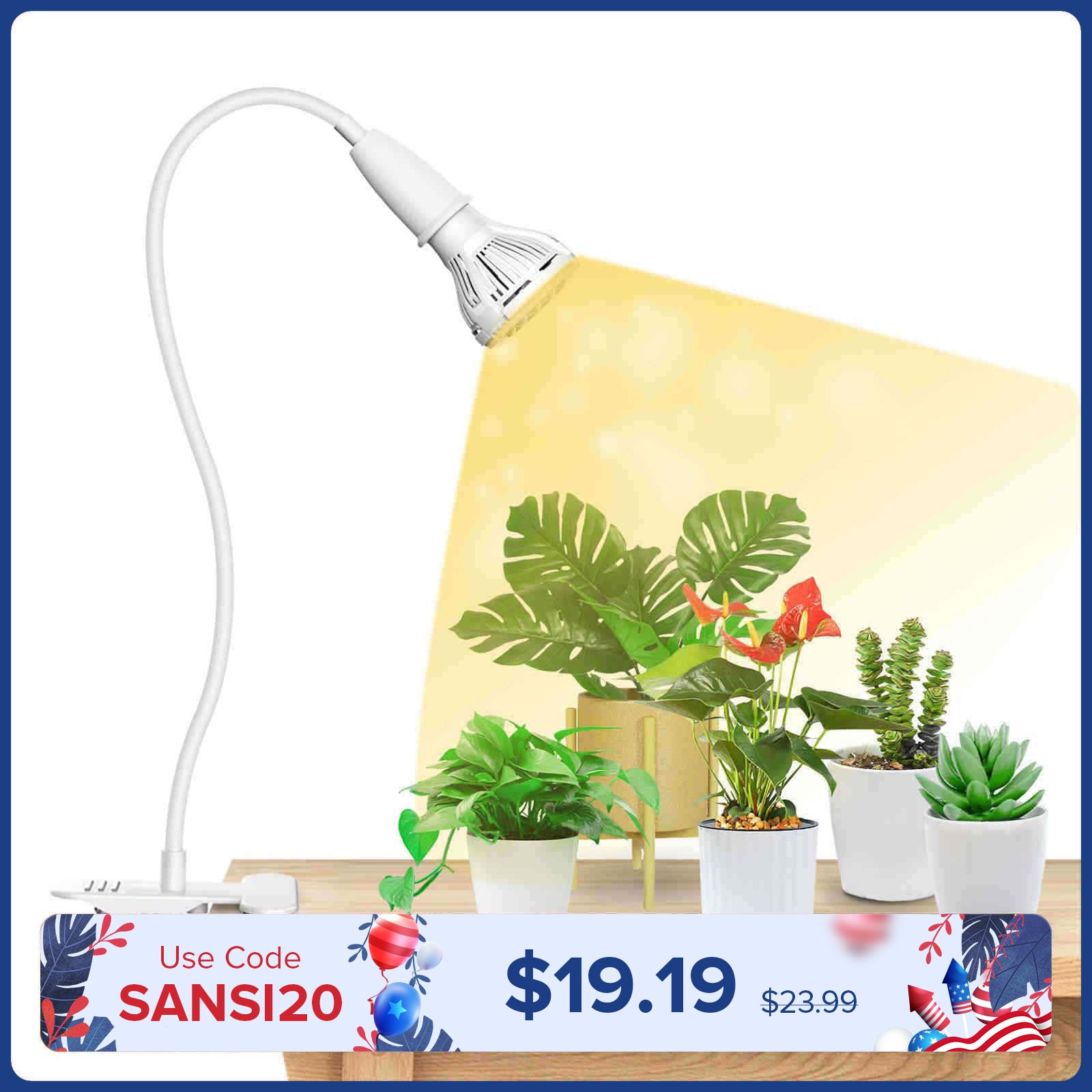 10W Adjustable 1-Head Clip-on LED Grow Light (US/CA ONLY)