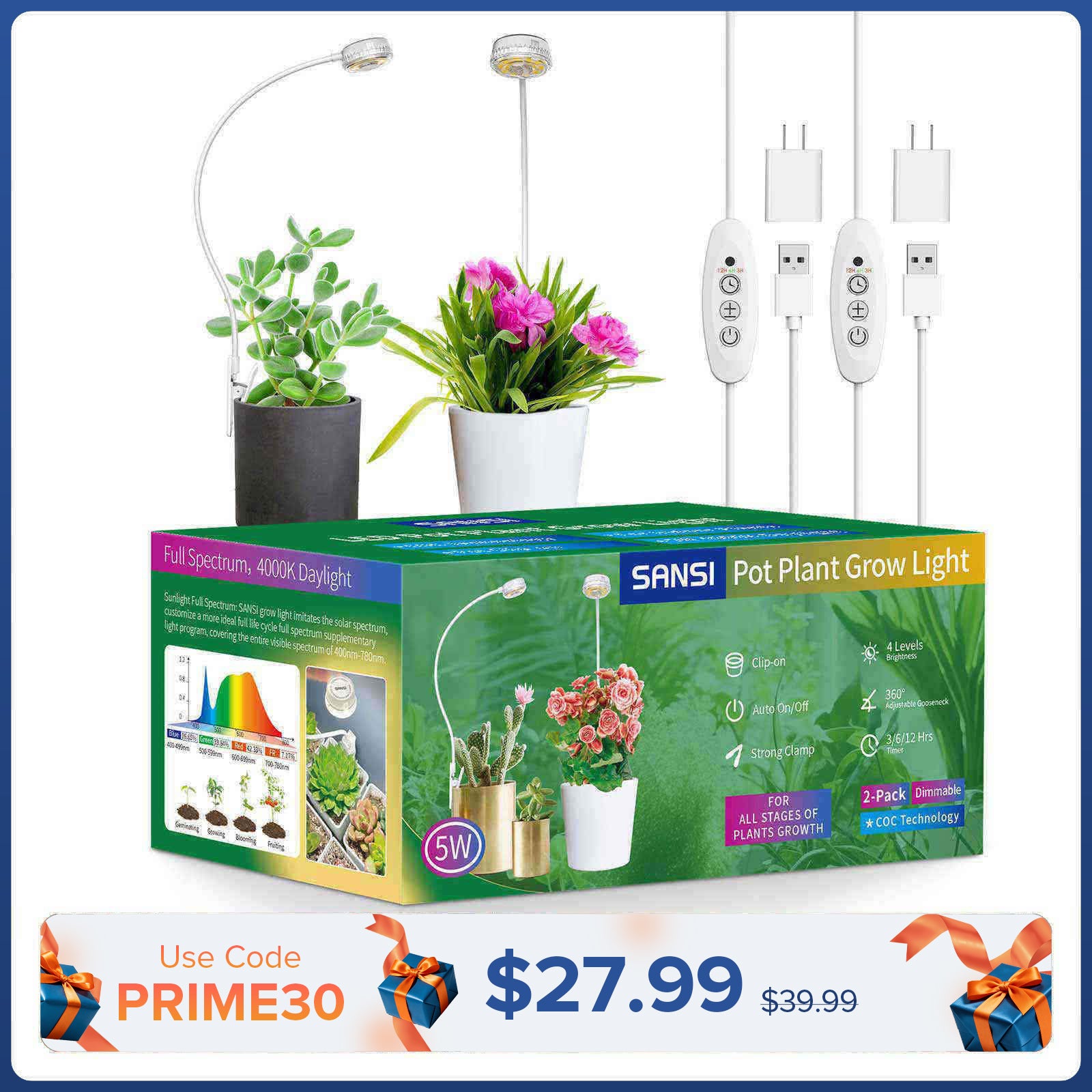 (Confezione regalo) Lampada LED da coltivazione con clip per vaso da 5 W (SOLO USA/CA)