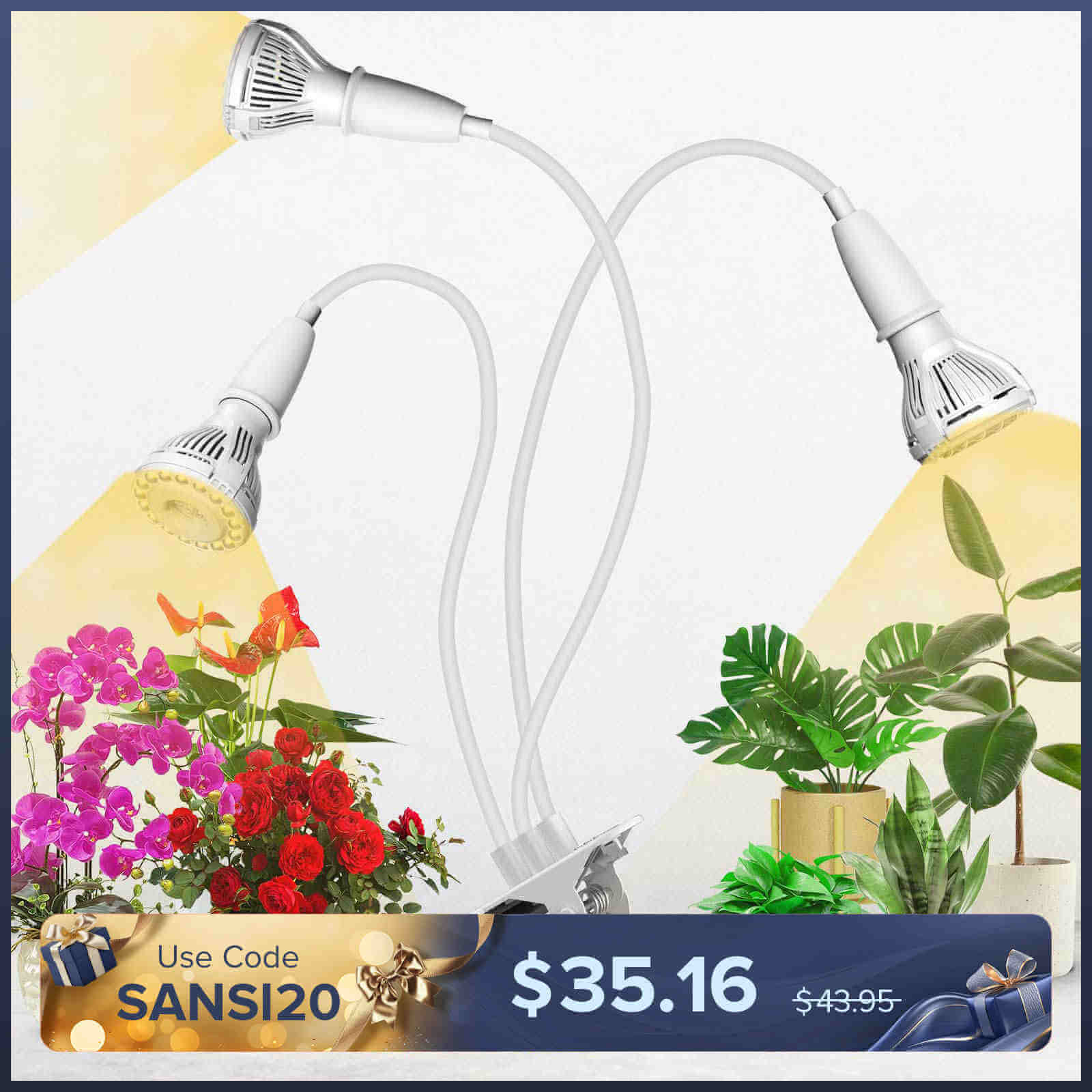 30W Adjustable 3-Head Clip-on LED Grow Light (US/CA ONLY)