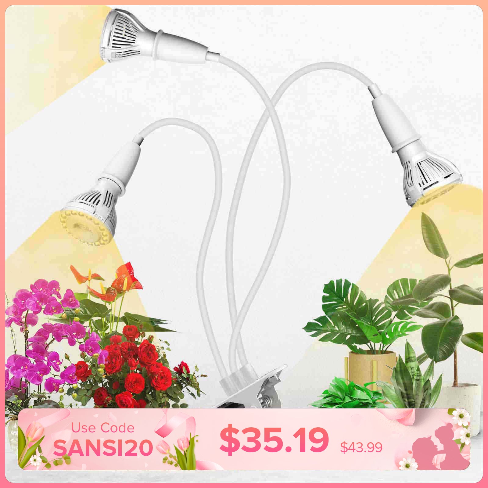30W Adjustable 3-Head Clip-on LED Grow Light (US/CA ONLY)