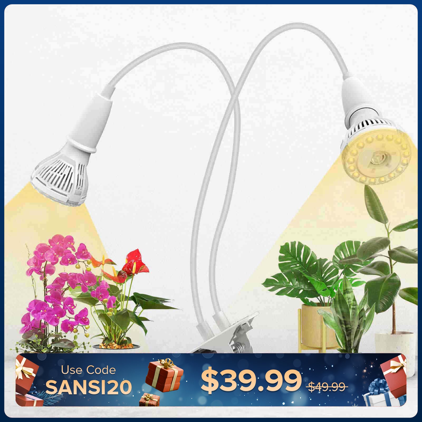 20 W verstellbares 2-Kopf-Clip-on-LED-Wachstumslicht