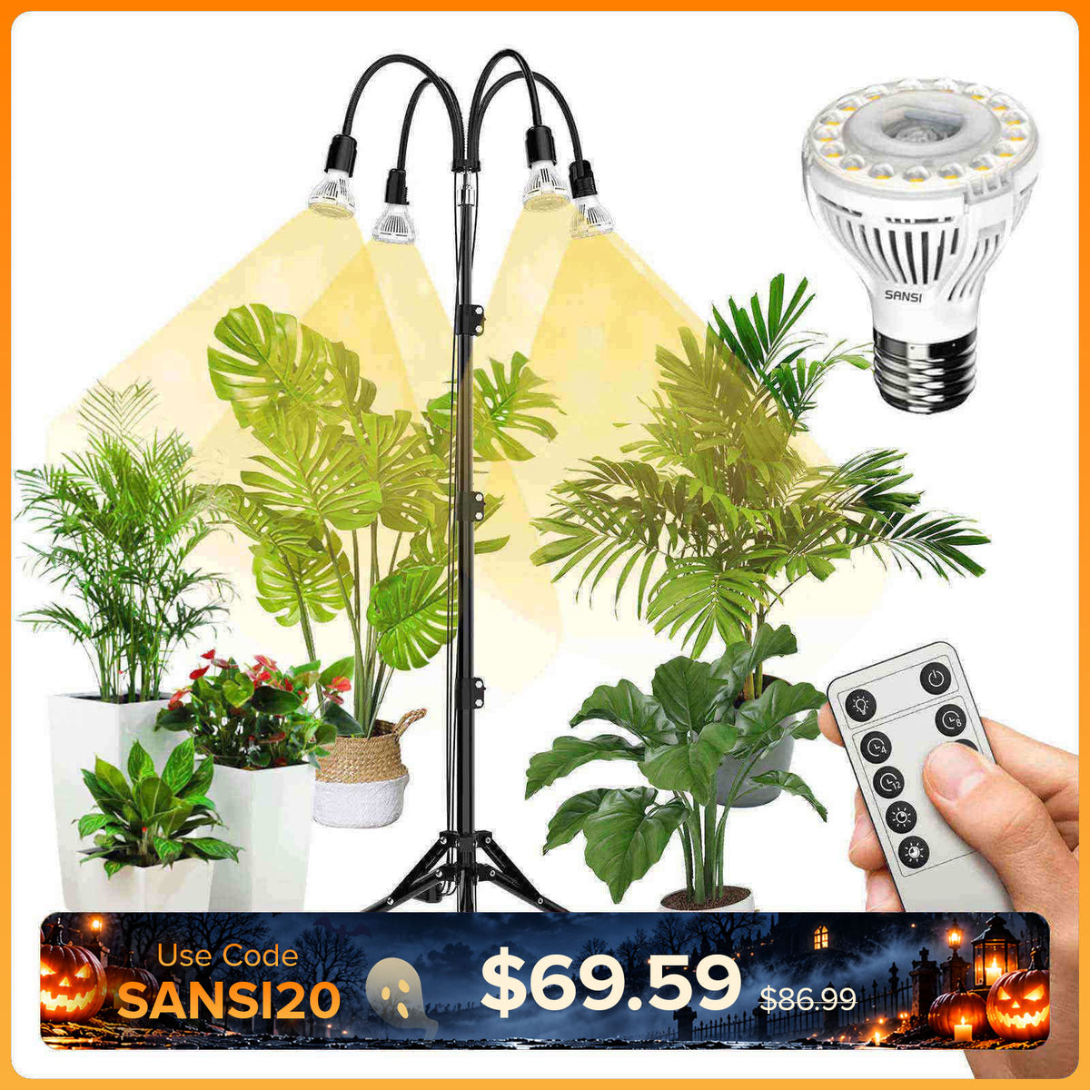 Verbesserte 40-W-Pflanzenlampe mit verstellbarem Stativ und Fernbedienung (NUR USA/Kanada)