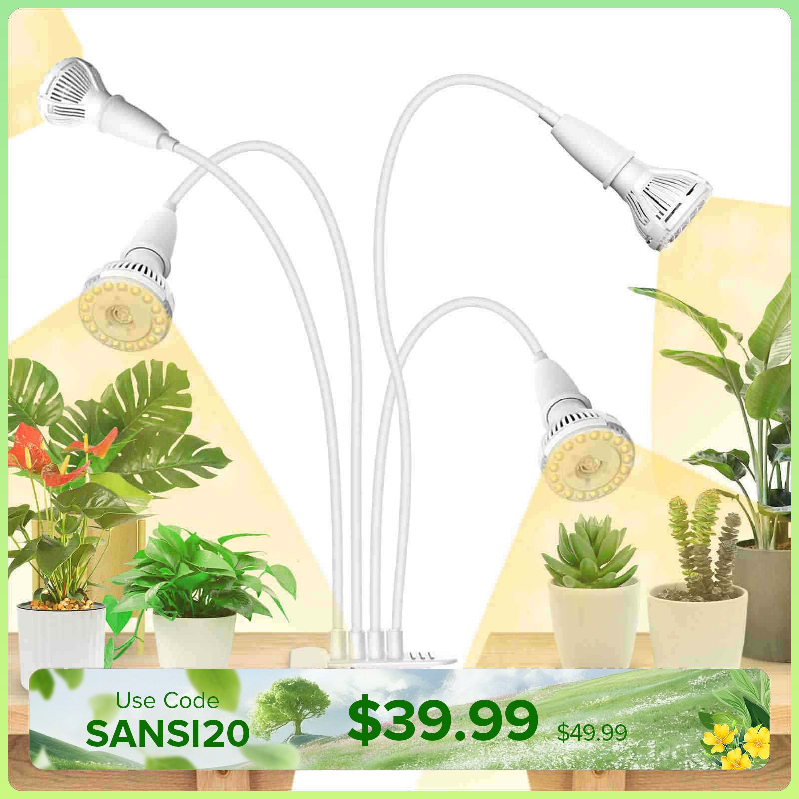 40W Adjustable 4-Head Clip-on LED Grow Light (US/CA ONLY)