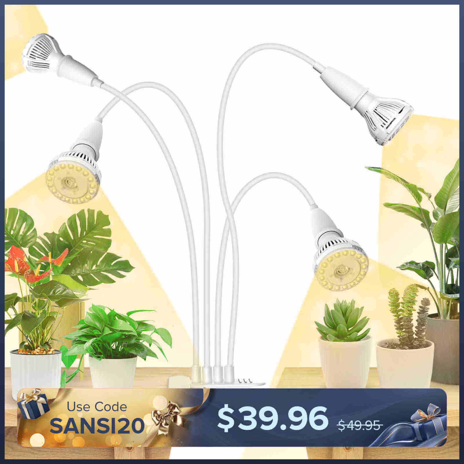 40W Adjustable 4-Head Clip-on LED Grow Light (US/CA ONLY)